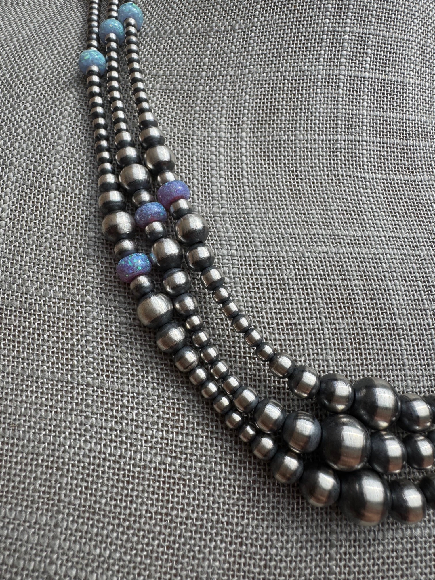 Handcrafted Blue Opal & Sterling Silver Beaded 3-6mm Necklace 20"