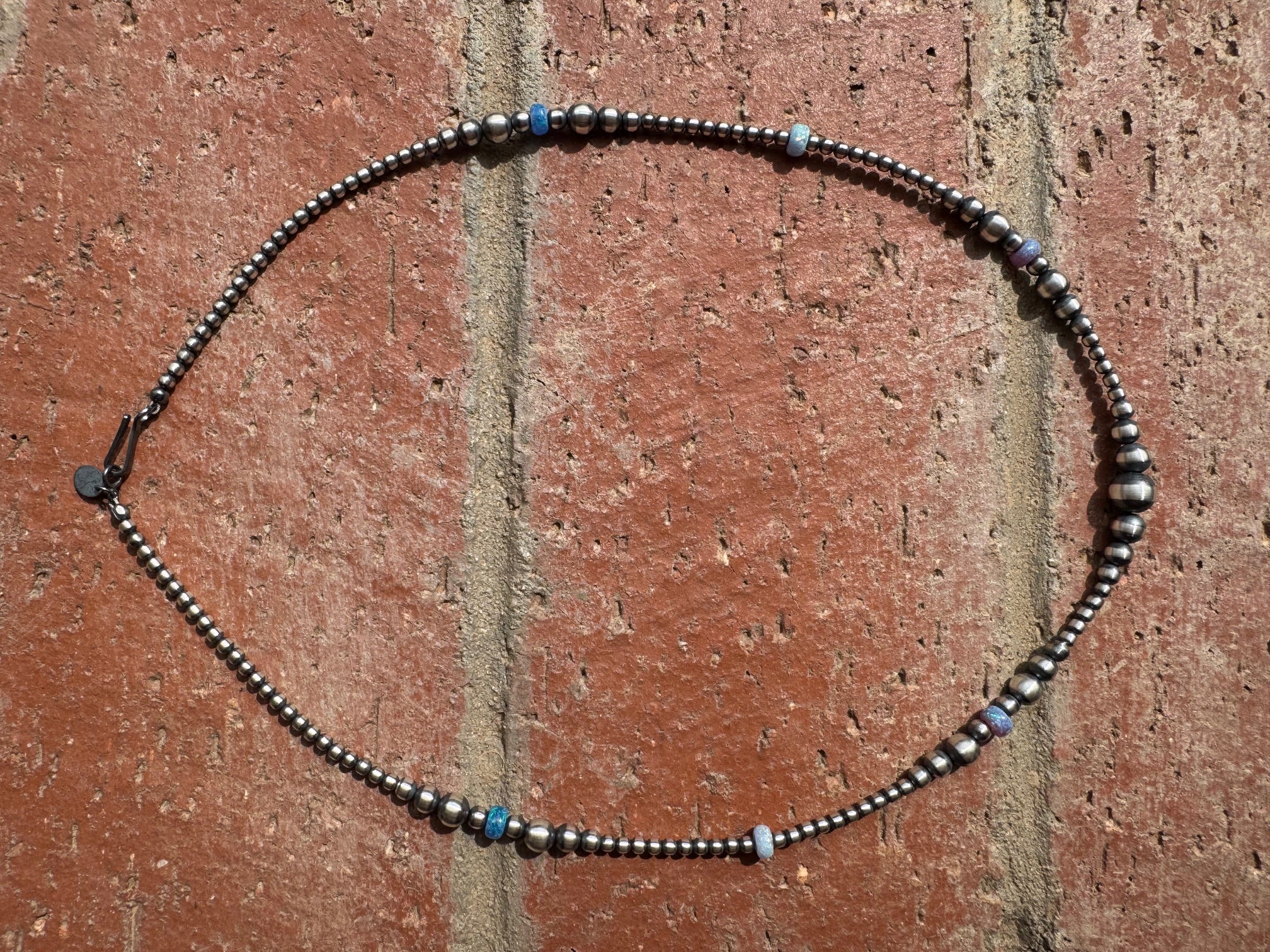 Handcrafted Blue Opal & Sterling Silver Beaded 3-6mm Necklace 20"