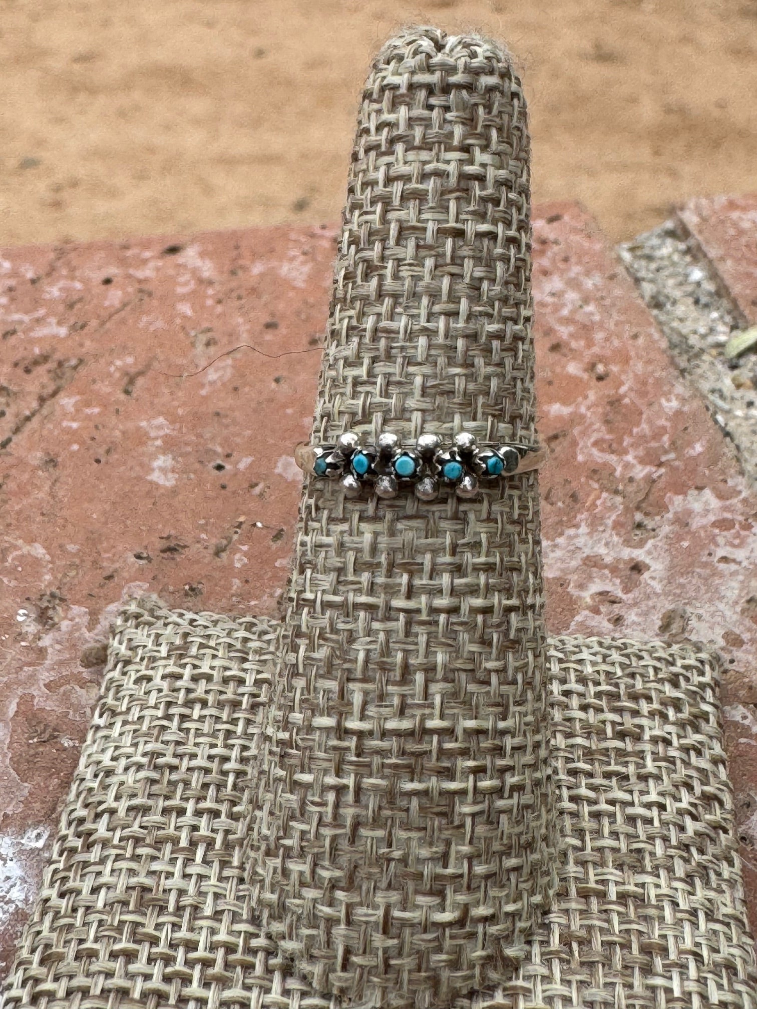 Handcrafted Sterling silver & Kingman Turquoise Snake Eye 5 stone Ring by Justin Amesoli