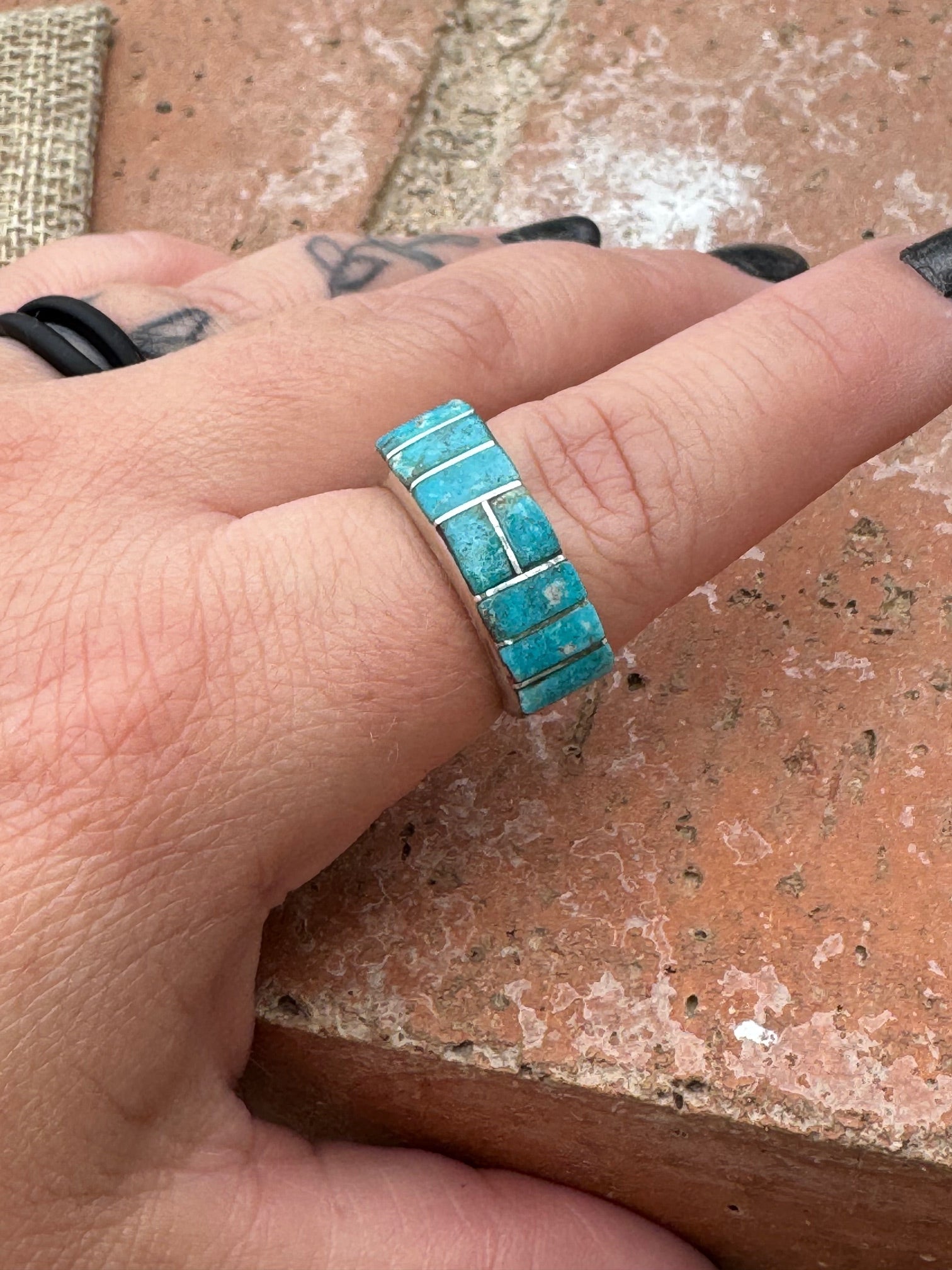 Handcrafted Sterling silver & Kingman Turquoise Inlay Ring
