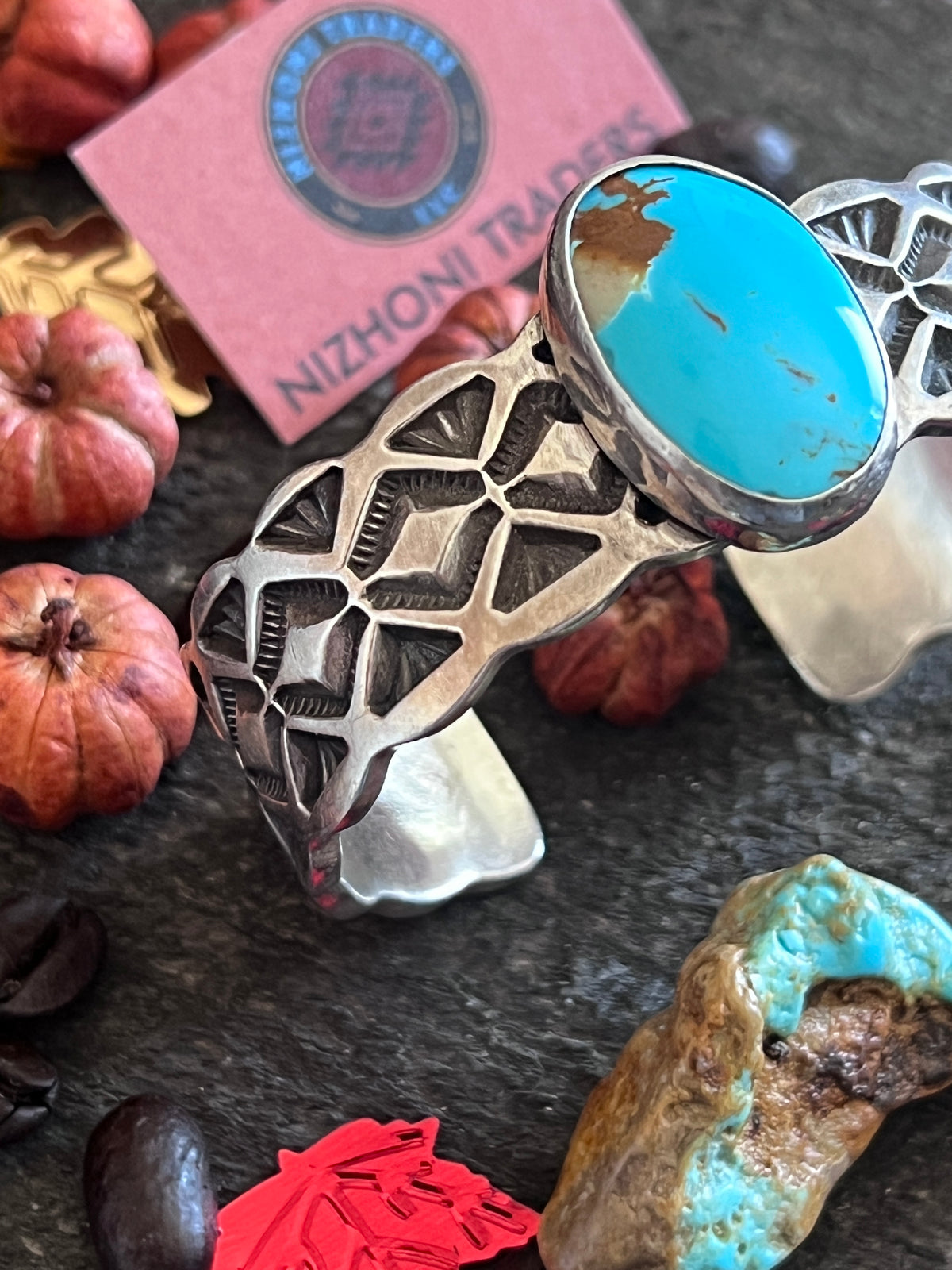 Estate Collection Vintage Sterling Silver and Royston Turquoise Cuff Bracelet by Ben Yellowhorse