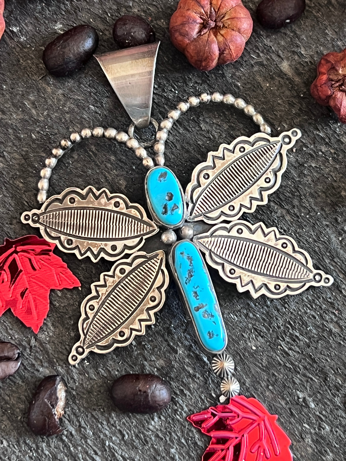 Estate Collection Sterling Silver and Kingman Turquoise Butterfly Pendant by Emma Lincoln