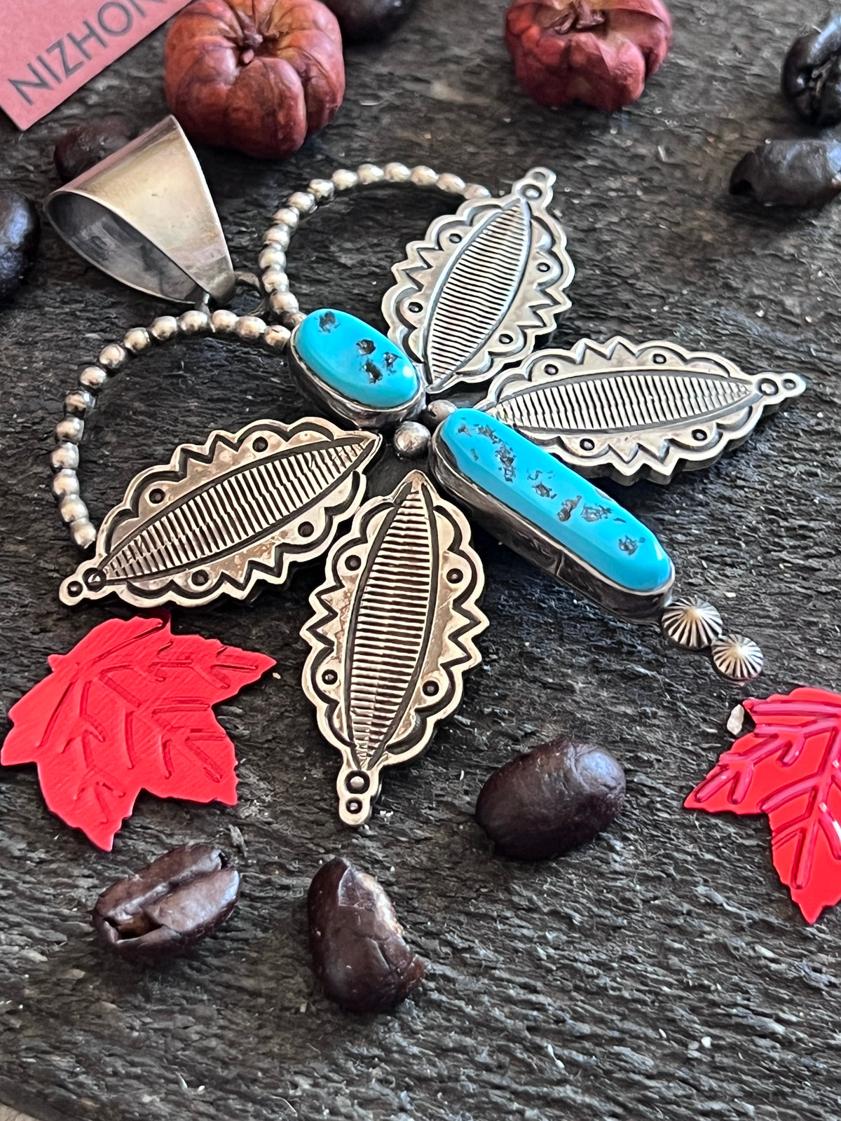 Estate Collection Sterling Silver and Kingman Turquoise Butterfly Pendant by Emma Lincoln