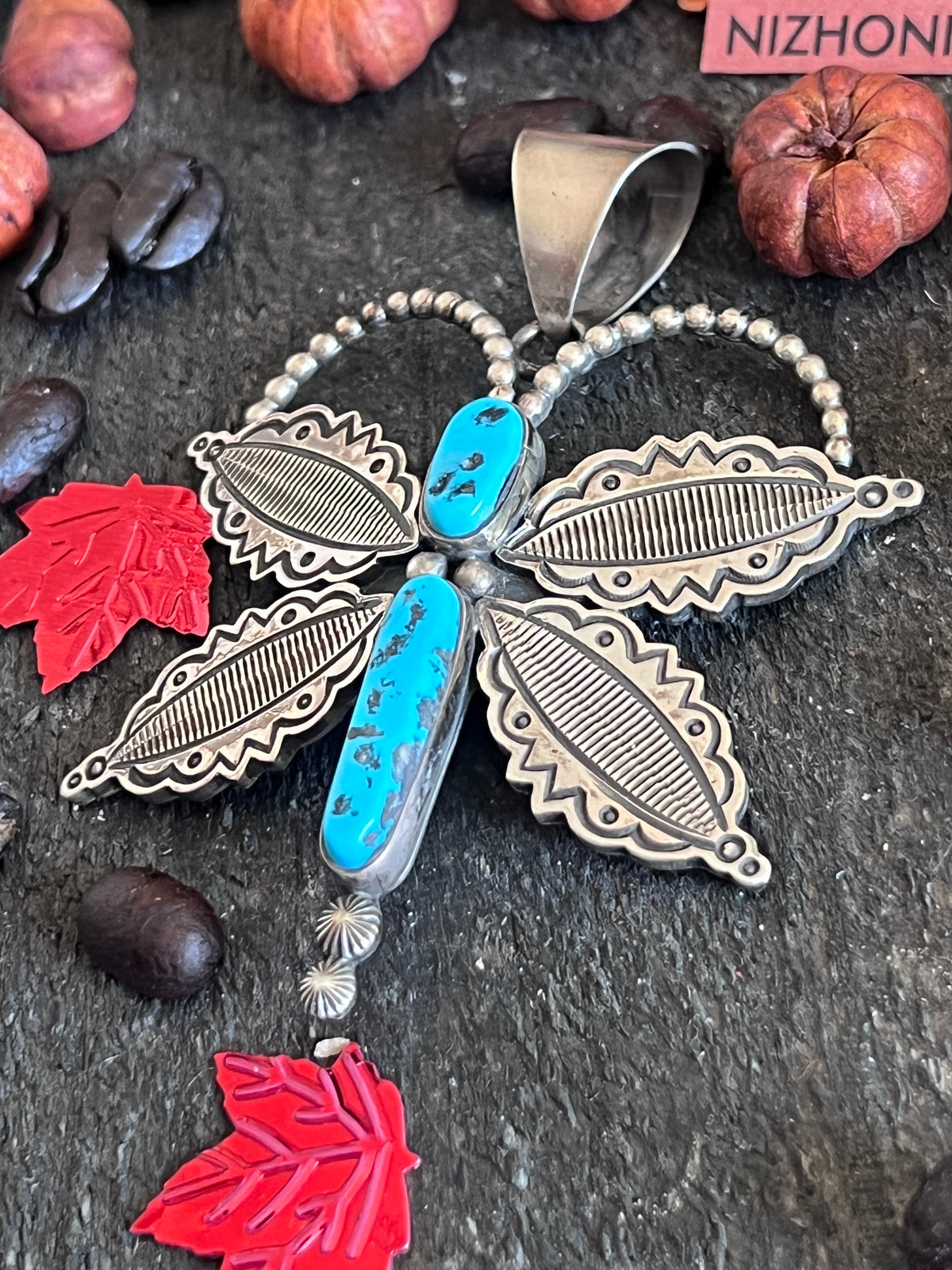 Estate Collection Sterling Silver and Kingman Turquoise Butterfly Pendant by Emma Lincoln