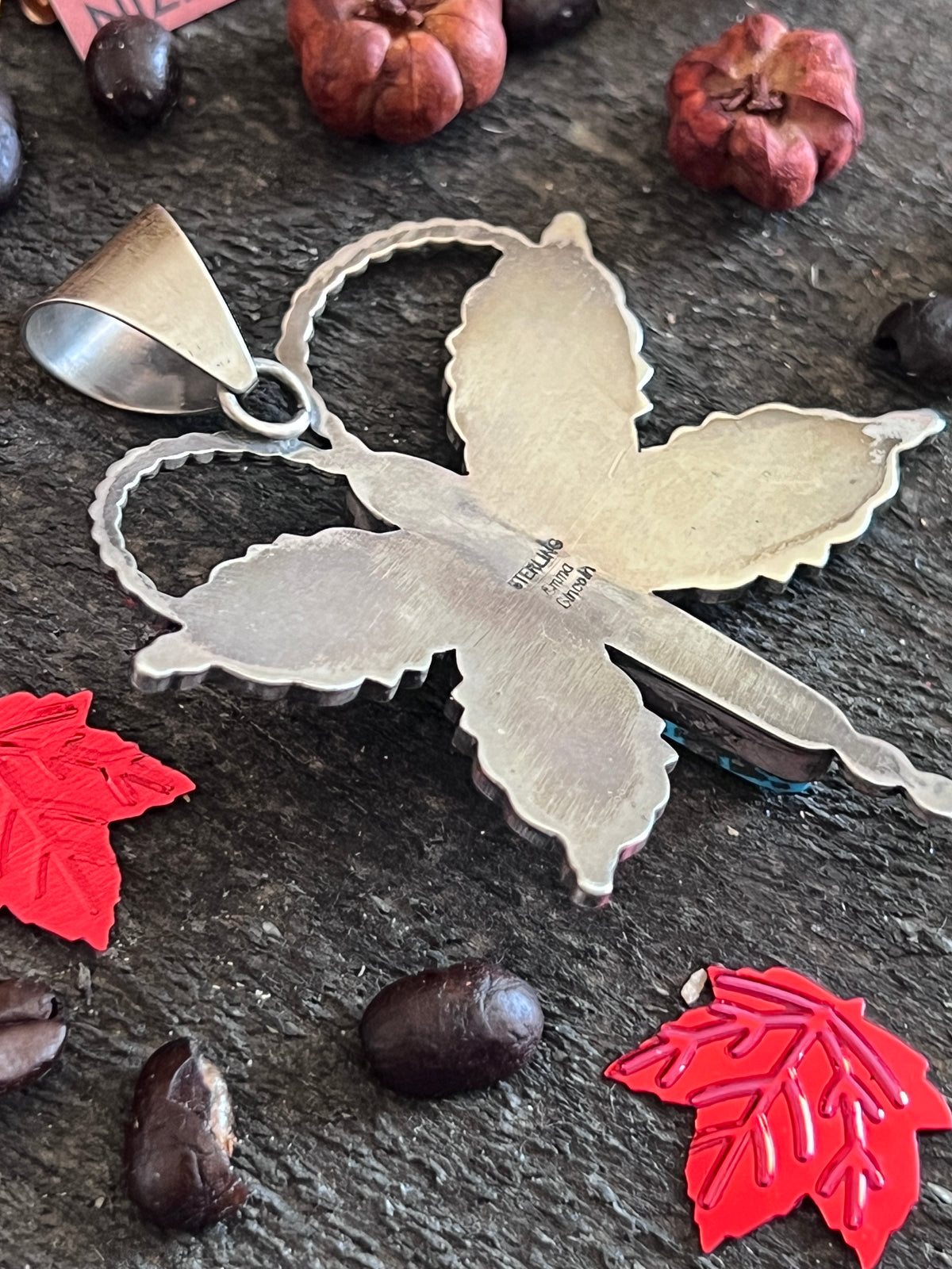 Estate Collection Sterling Silver and Kingman Turquoise Butterfly Pendant by Emma Lincoln