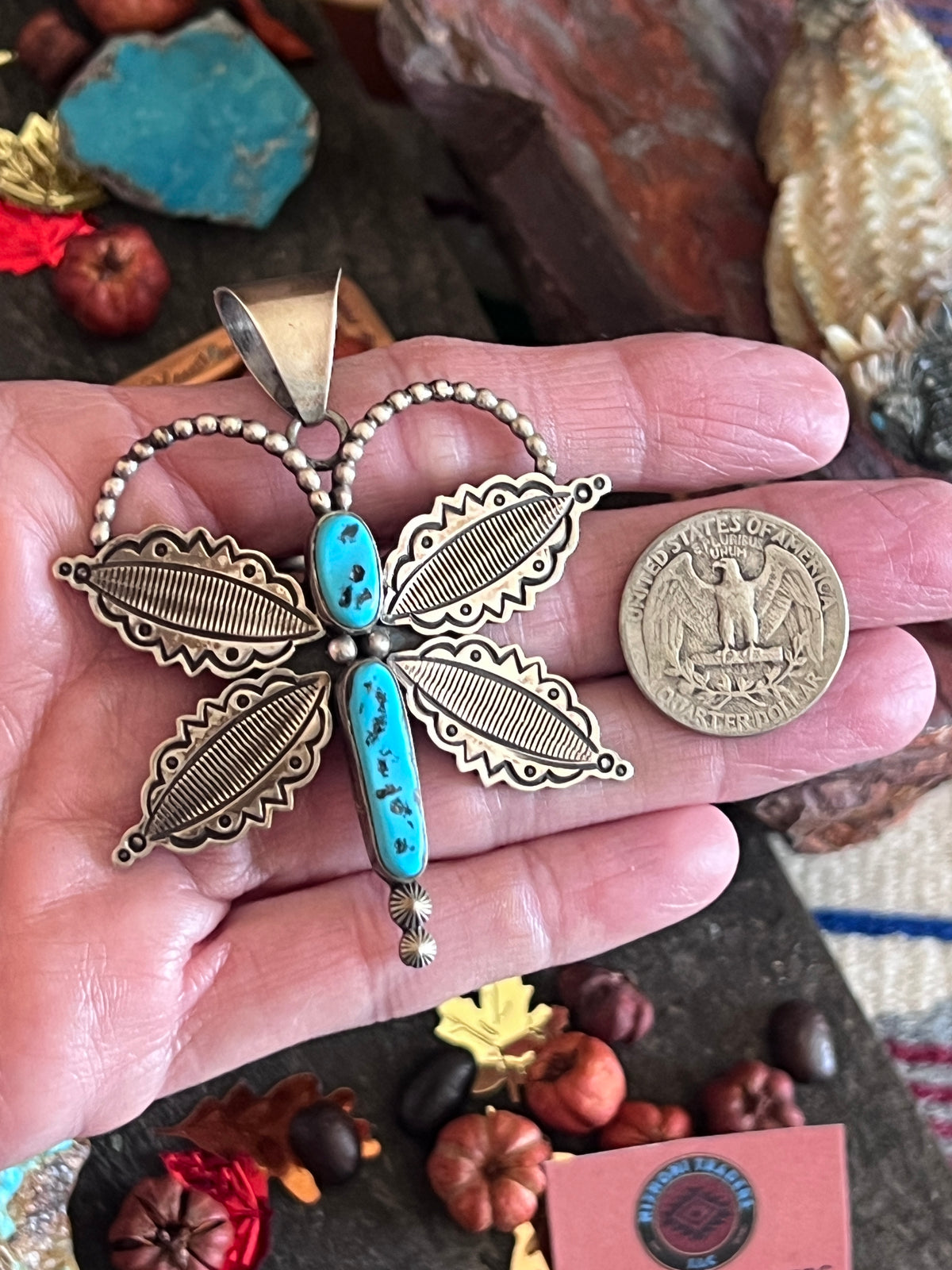 Estate Collection Sterling Silver and Kingman Turquoise Butterfly Pendant by Emma Lincoln