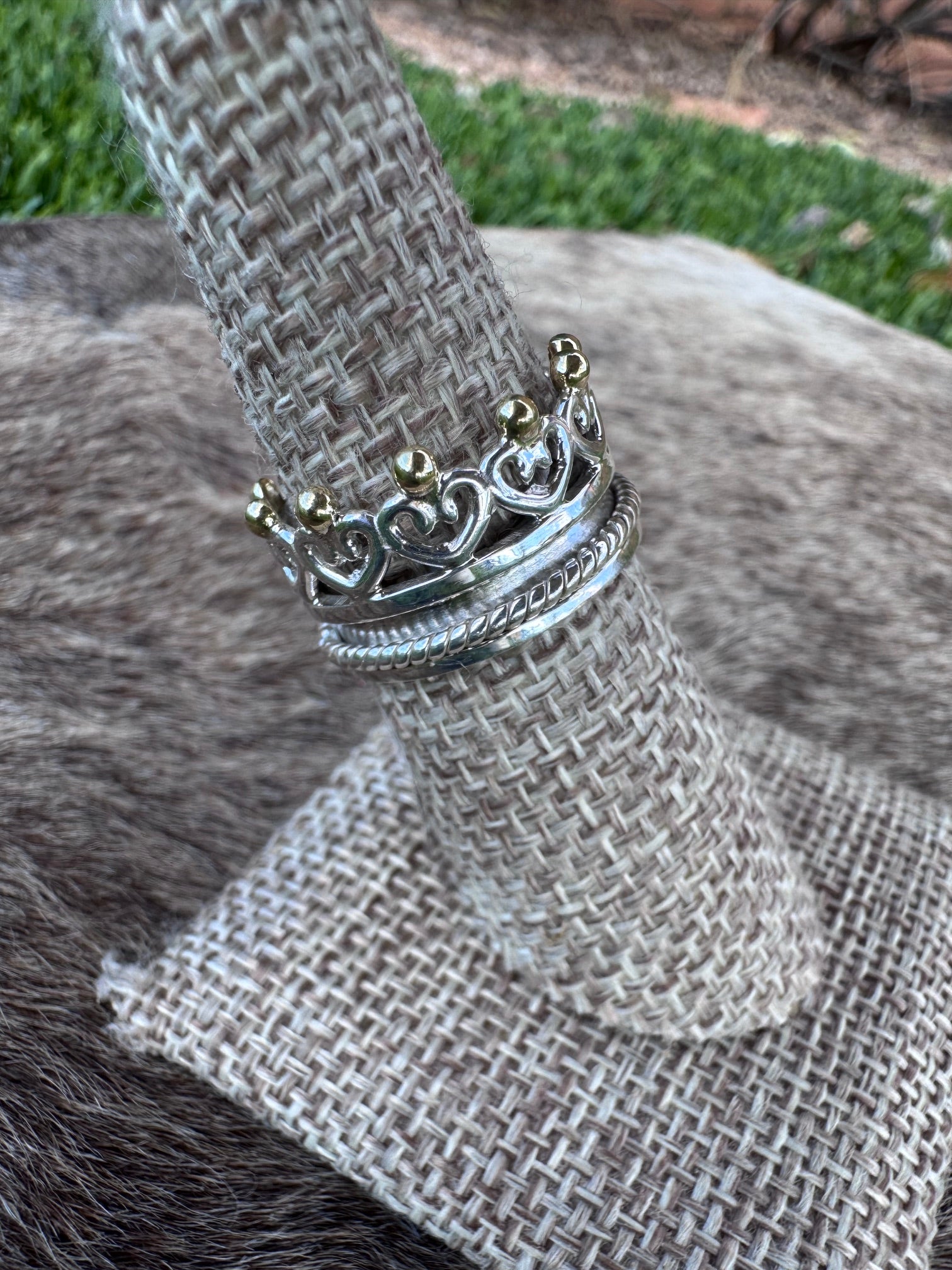 Handmade Sterling Silver and Gold Plated Crown Spinner Ring