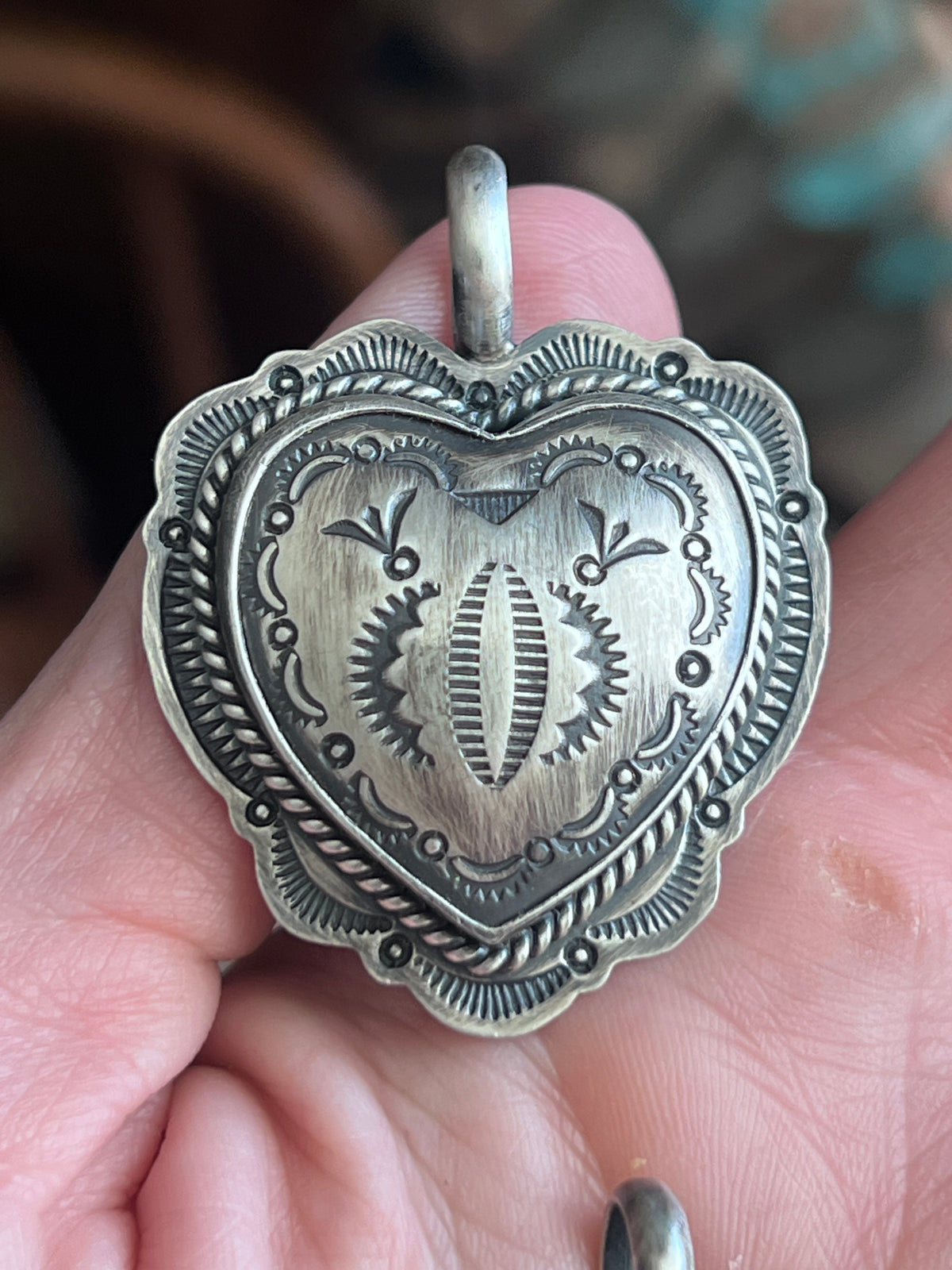 Hand Stamped Sterling Silver Heart Pendants by Murphy Platero, Medium