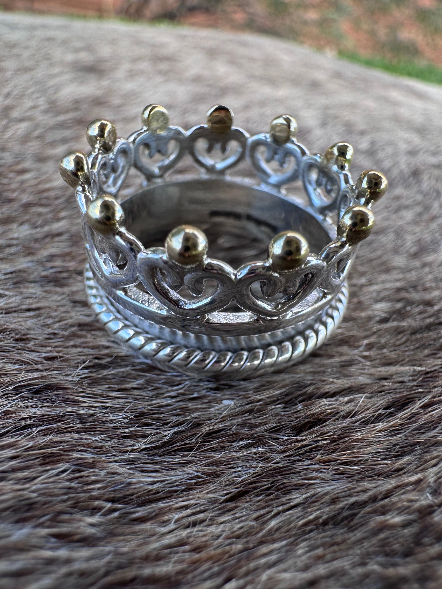 Handmade Sterling Silver and Gold Plated Crown Spinner Ring