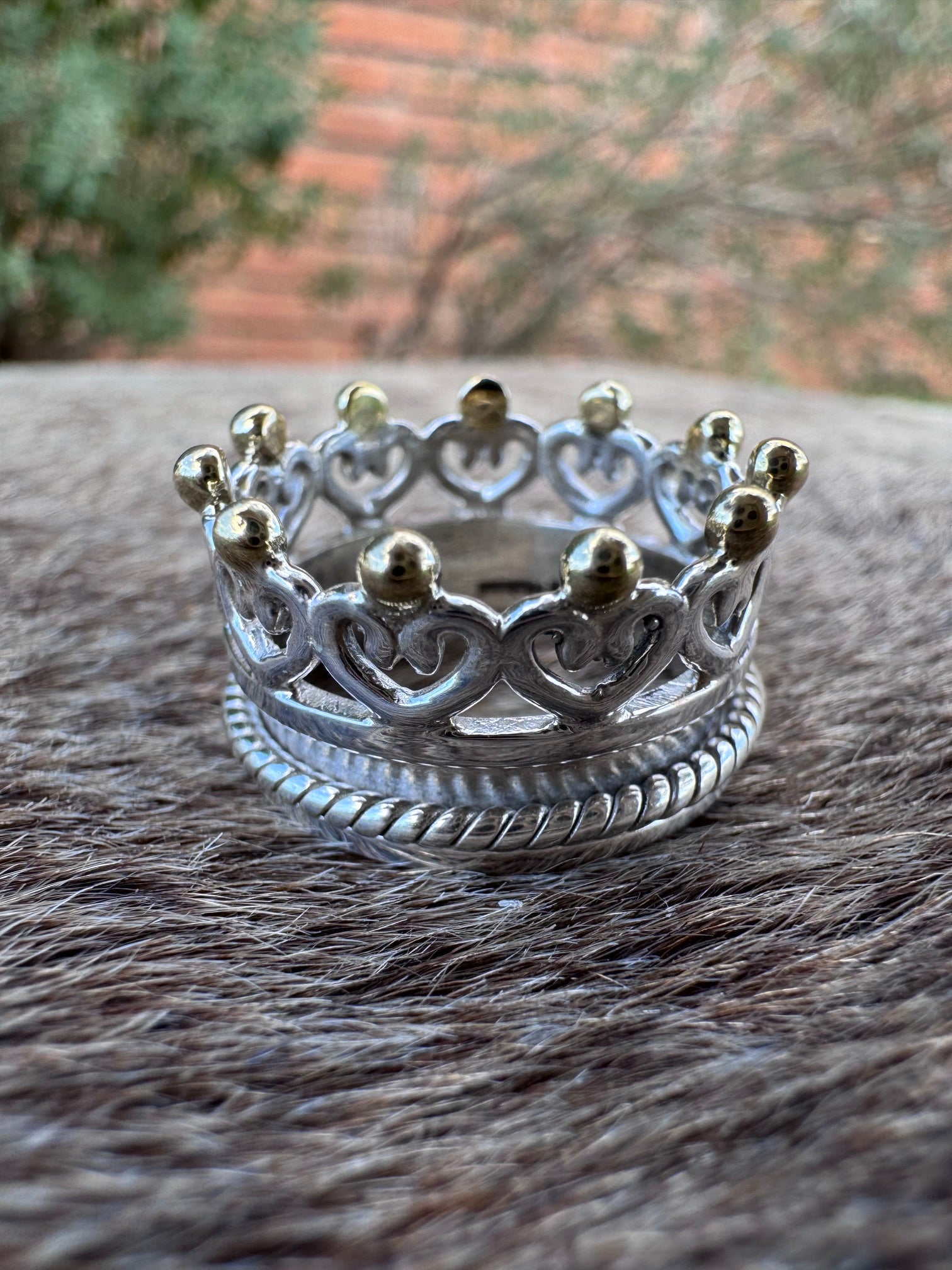 Handmade Sterling Silver and Gold Plated Crown Spinner Ring