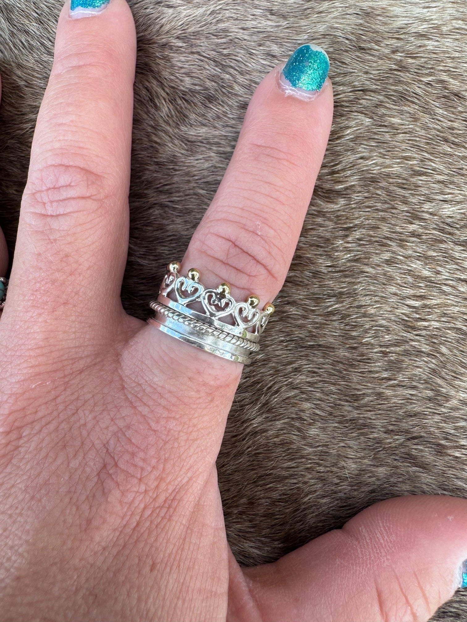 Handmade Sterling Silver and Gold Plated Crown Spinner Ring