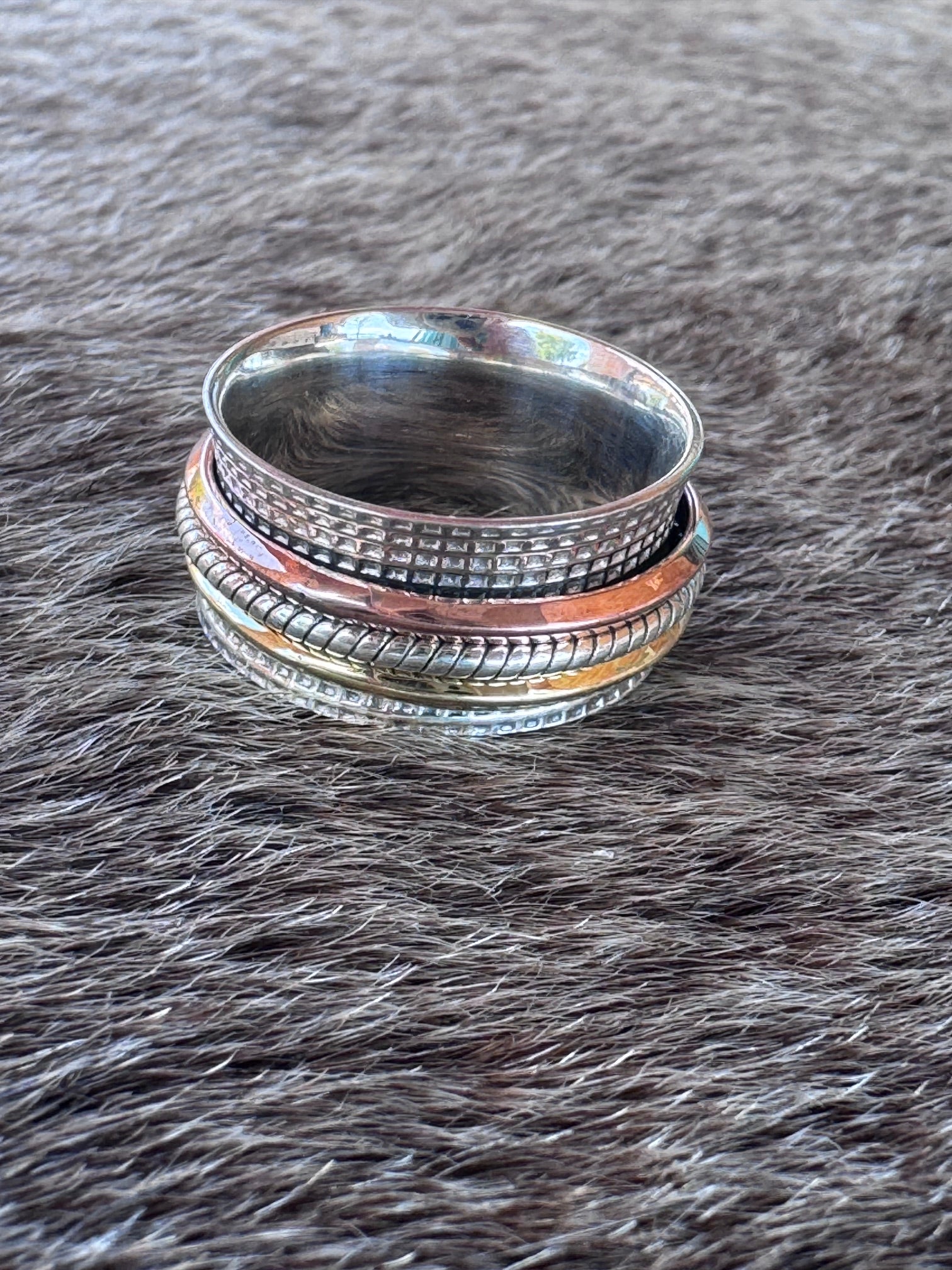 Handmade Sterling Silver, Copper, & Brass Triple Spinner Ring