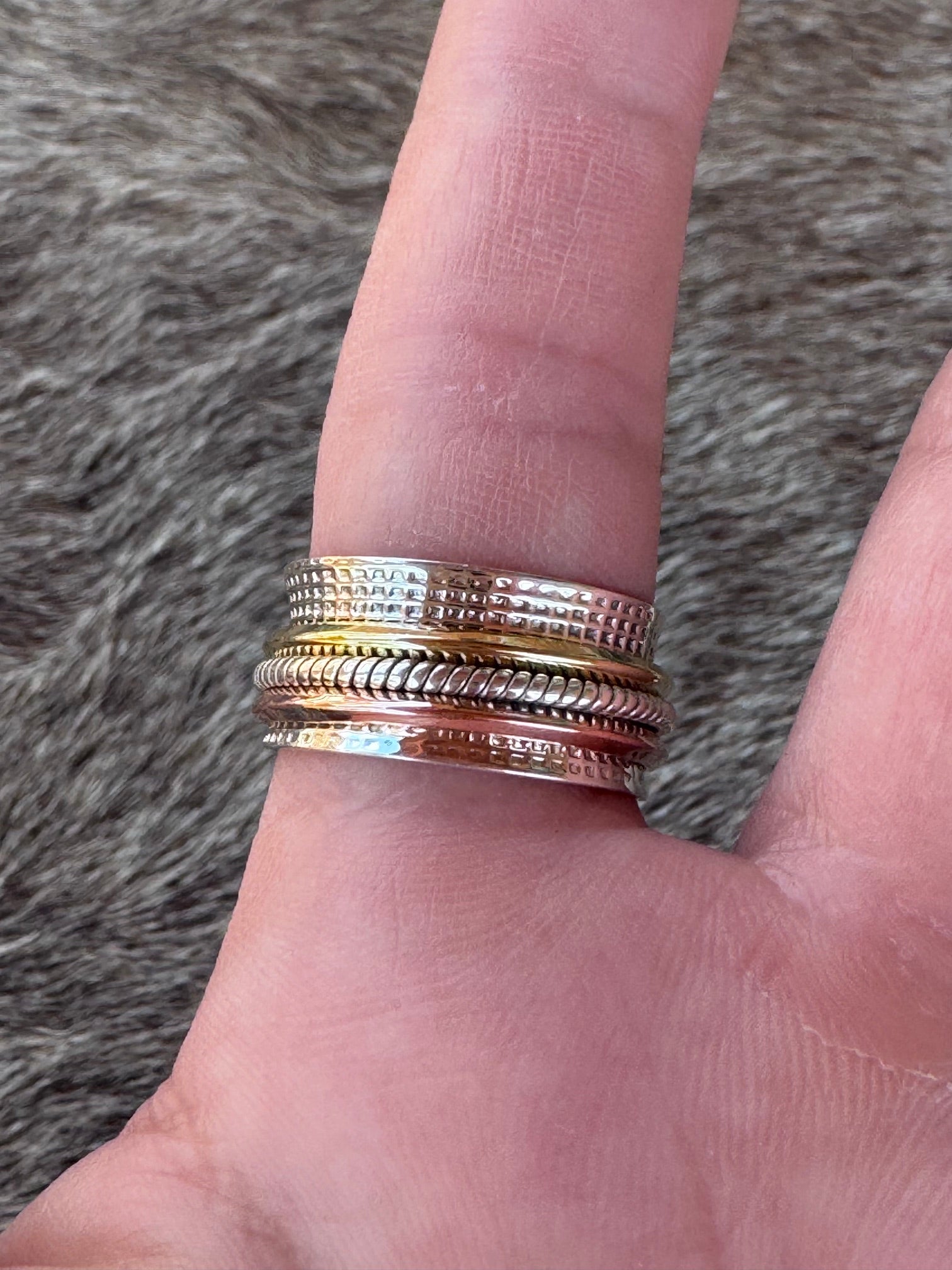 Handmade Sterling Silver, Copper, & Brass Triple Spinner Ring