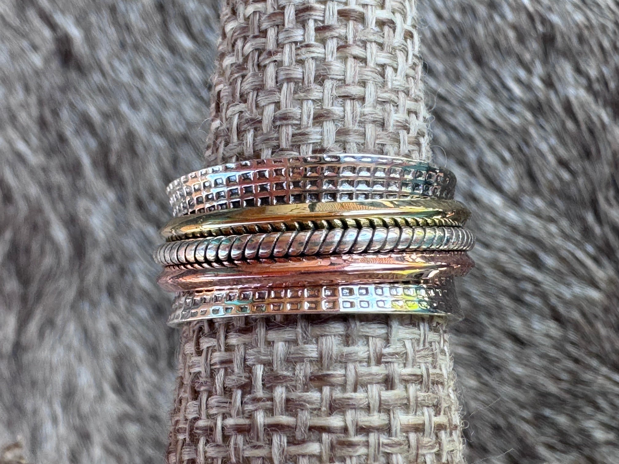 Handmade Sterling Silver, Copper, & Brass Triple Spinner Ring