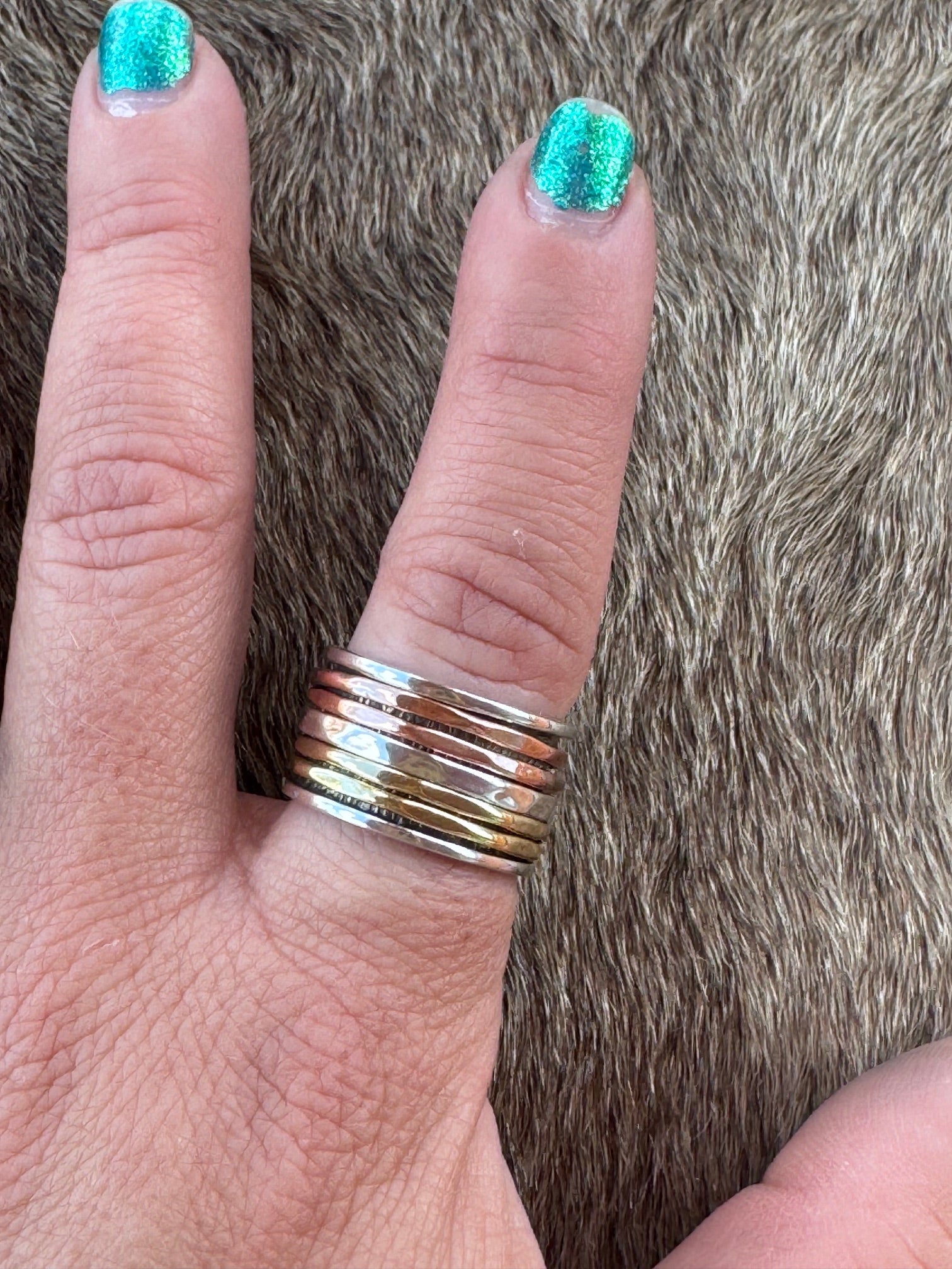 Handmade Sterling Silver, Copper, & Brass 5 Row Spinner Ring