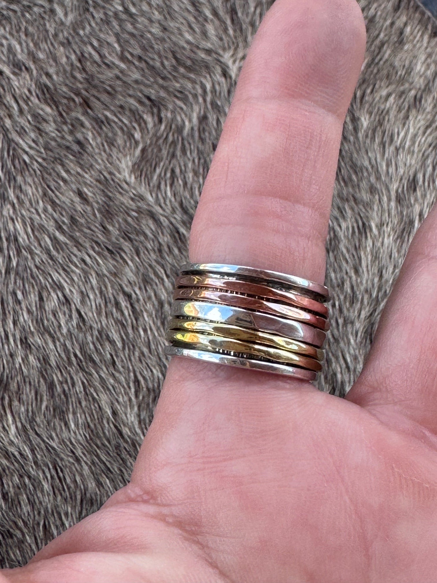 Handmade Sterling Silver, Copper, & Brass 5 Row Spinner Ring