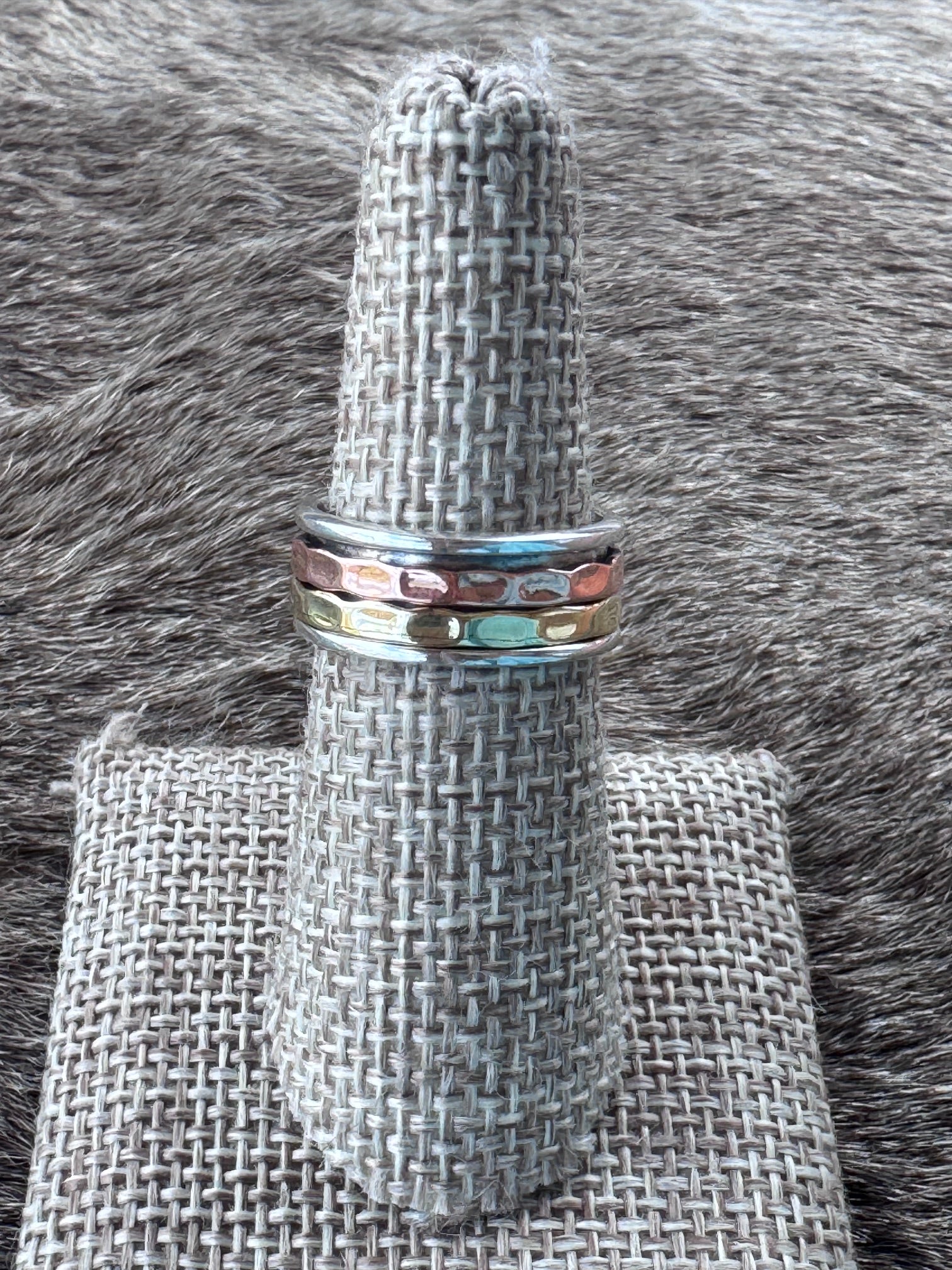 Handmade Sterling Silver, Copper, & Brass Double Row Spinner Ring