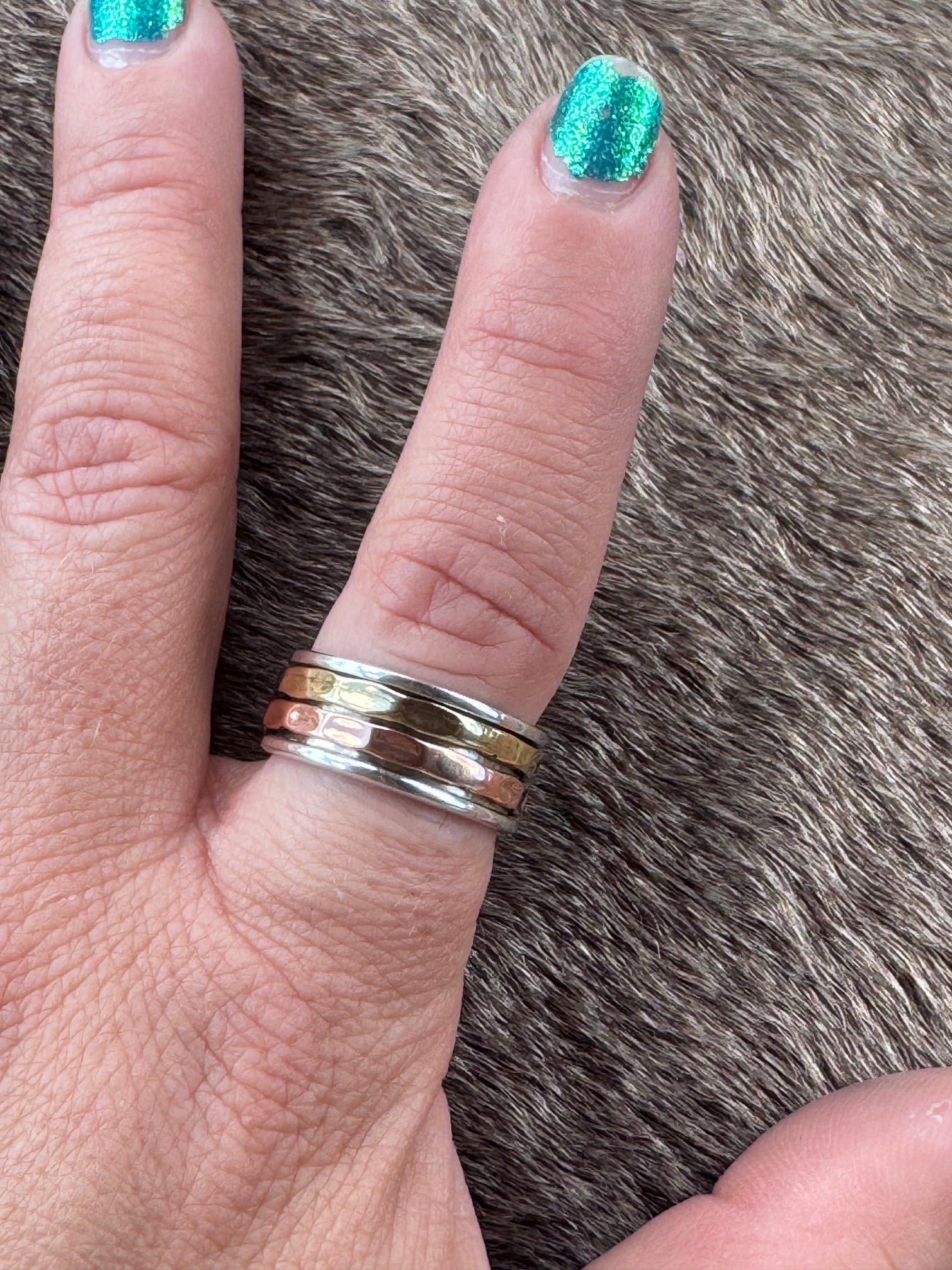 Handmade Sterling Silver, Copper, & Brass Double Row Spinner Ring