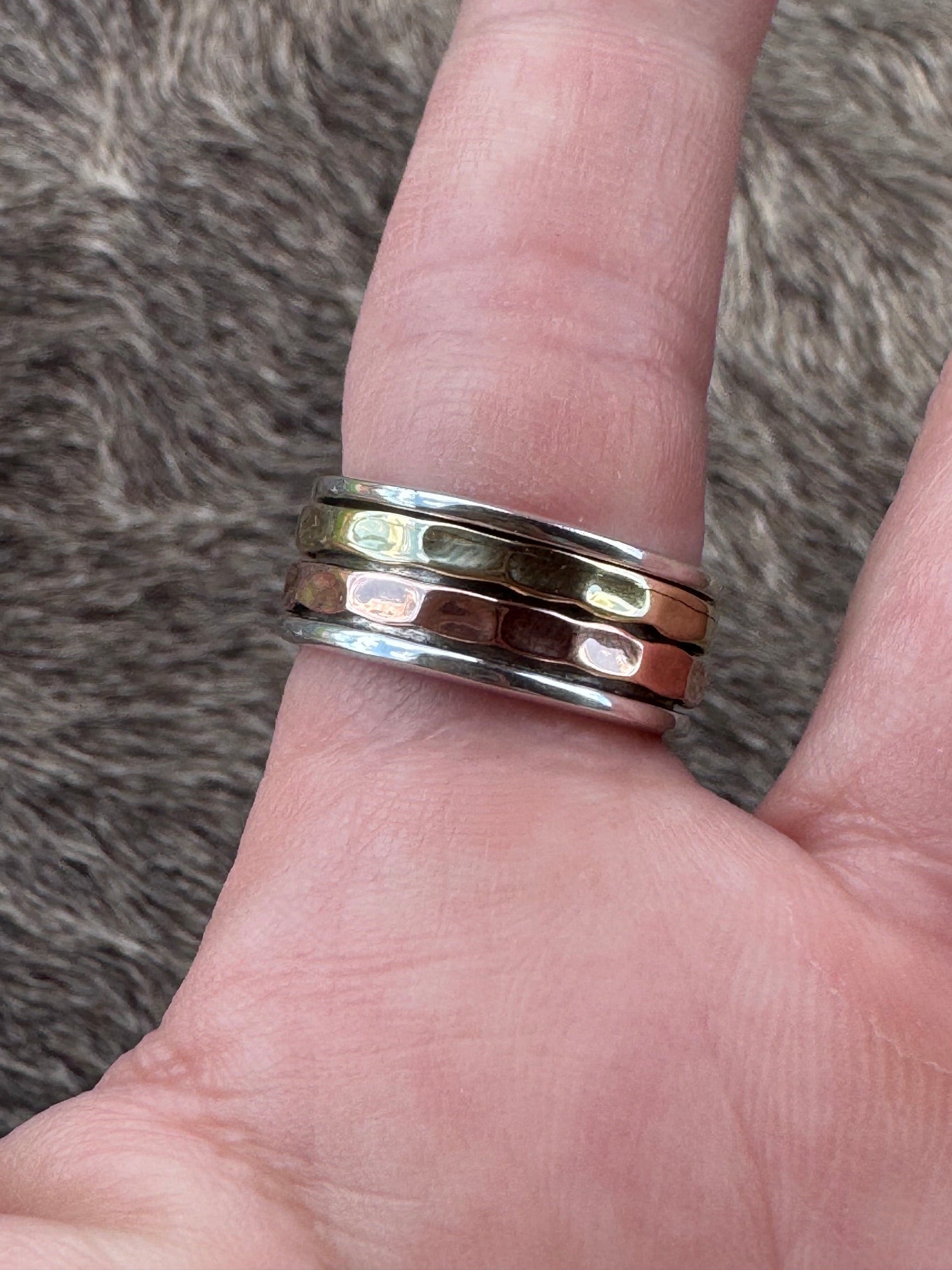 Handmade Sterling Silver, Copper, & Brass Double Row Spinner Ring