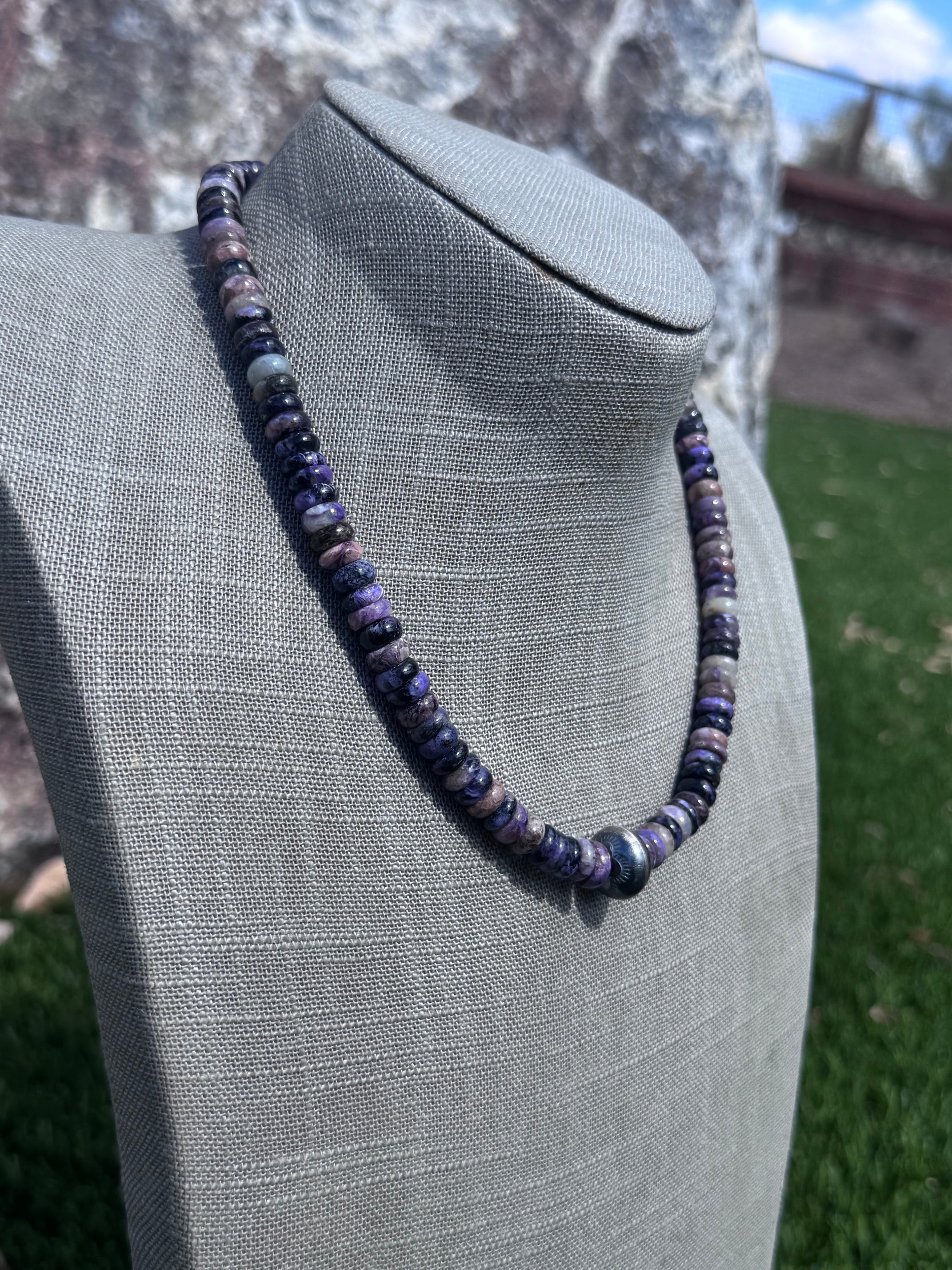 Handmade Sterling Silver Rainbow Super Seven Beaded Necklace 17.5" by Roaming Buffalo