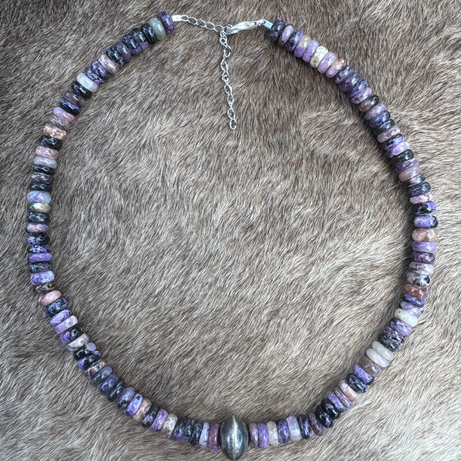 Handmade Sterling Silver Rainbow Super Seven Beaded Necklace 17.5" by Roaming Buffalo