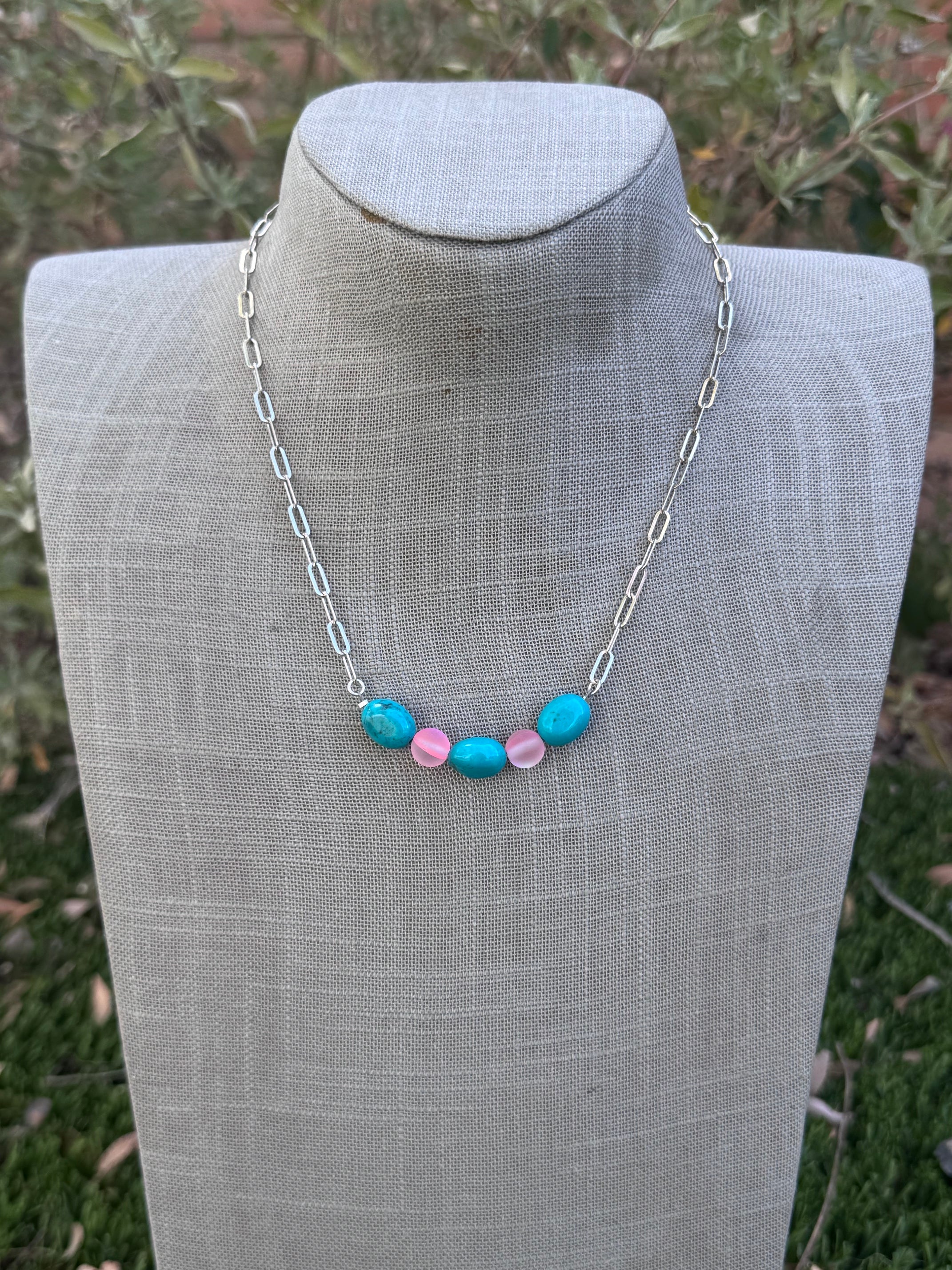 Handmade Sterling Silver Lone Mountain And Pink Beaded Necklace by Roaming Buffalo