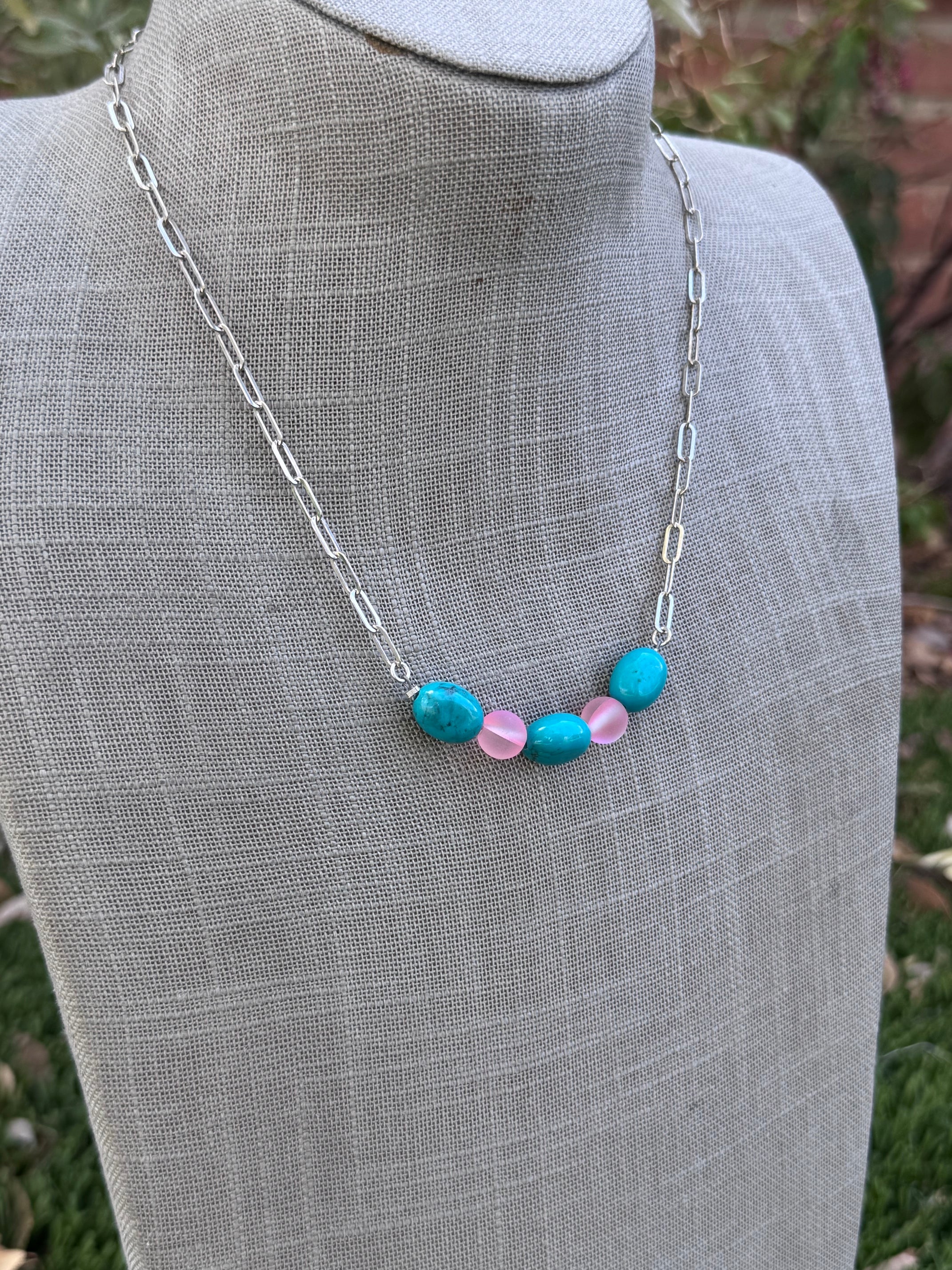 Handmade Sterling Silver Lone Mountain And Pink Beaded Necklace by Roaming Buffalo