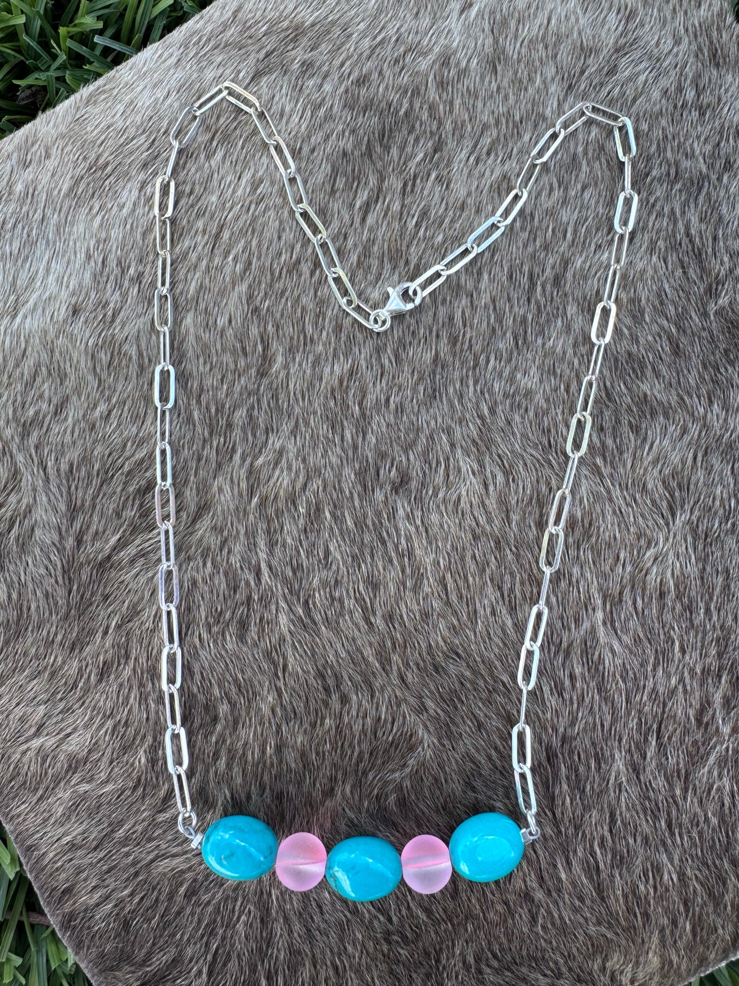 Handmade Sterling Silver Lone Mountain And Pink Beaded Necklace by Roaming Buffalo