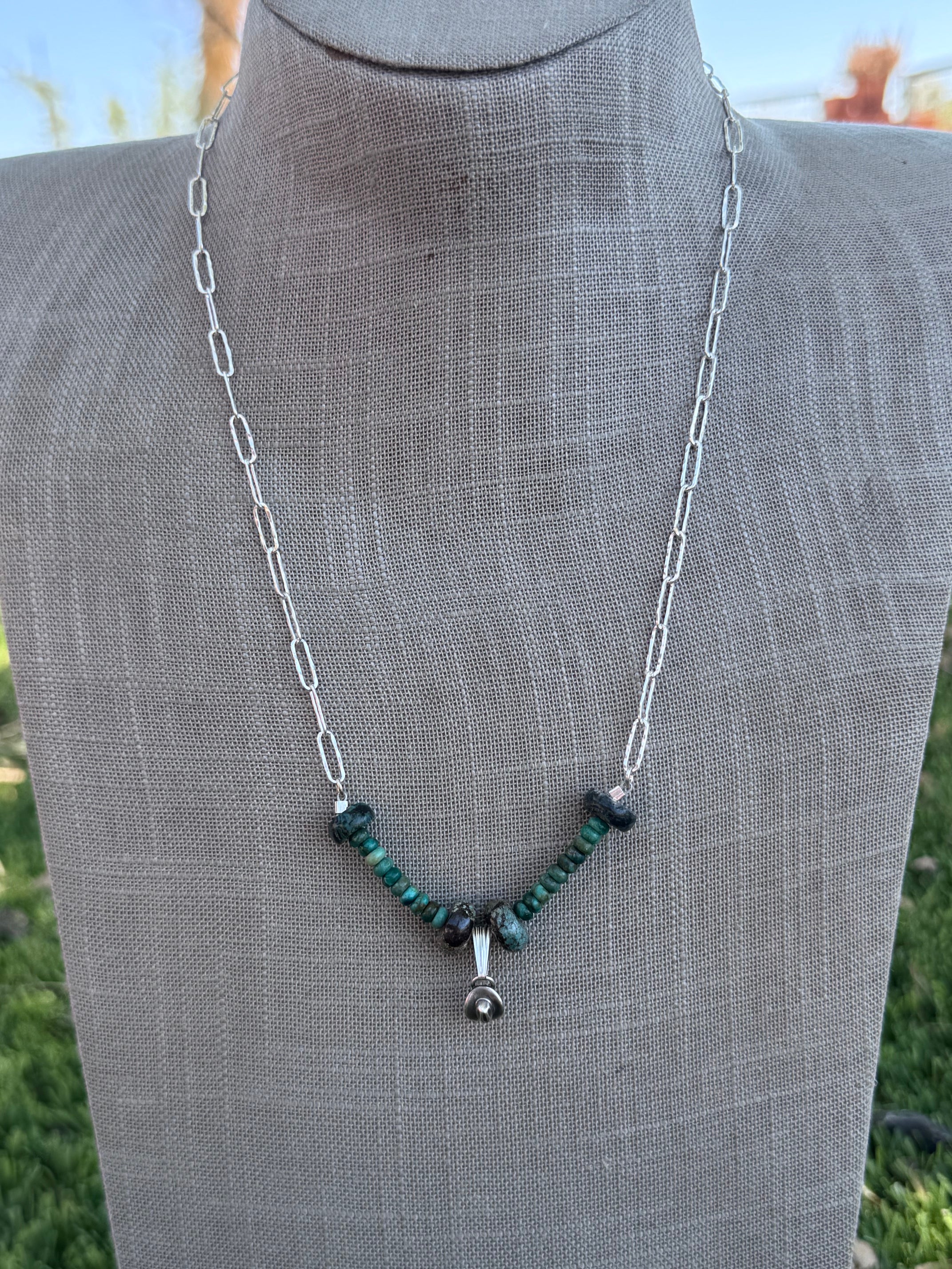 Handmade Sterling Silver Hubei Mixed Beaded Cowboy Hat Necklace by Roaming Buffalo 21"