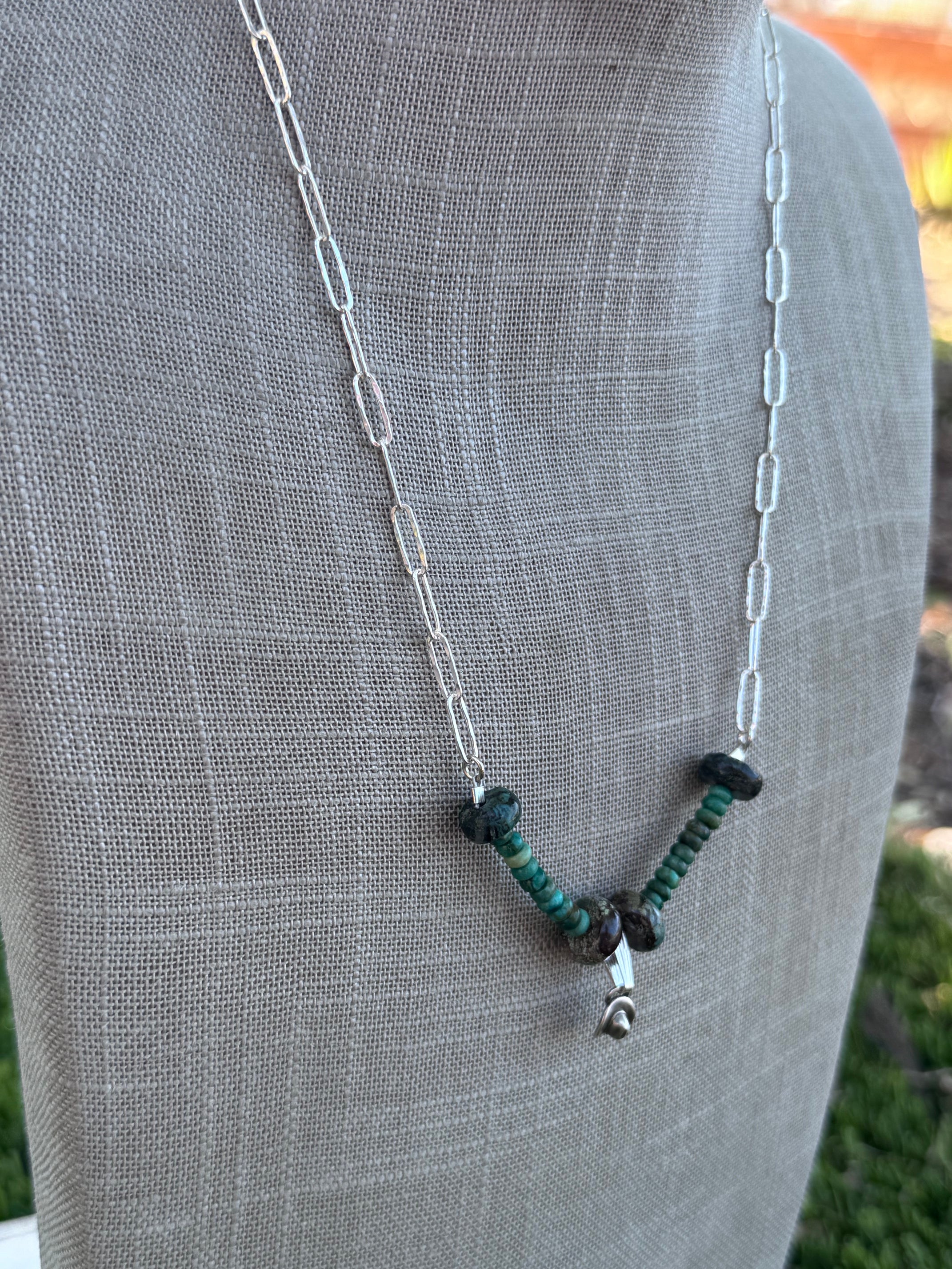 Handmade Sterling Silver Hubei Mixed Beaded Cowboy Hat Necklace by Roaming Buffalo 21"