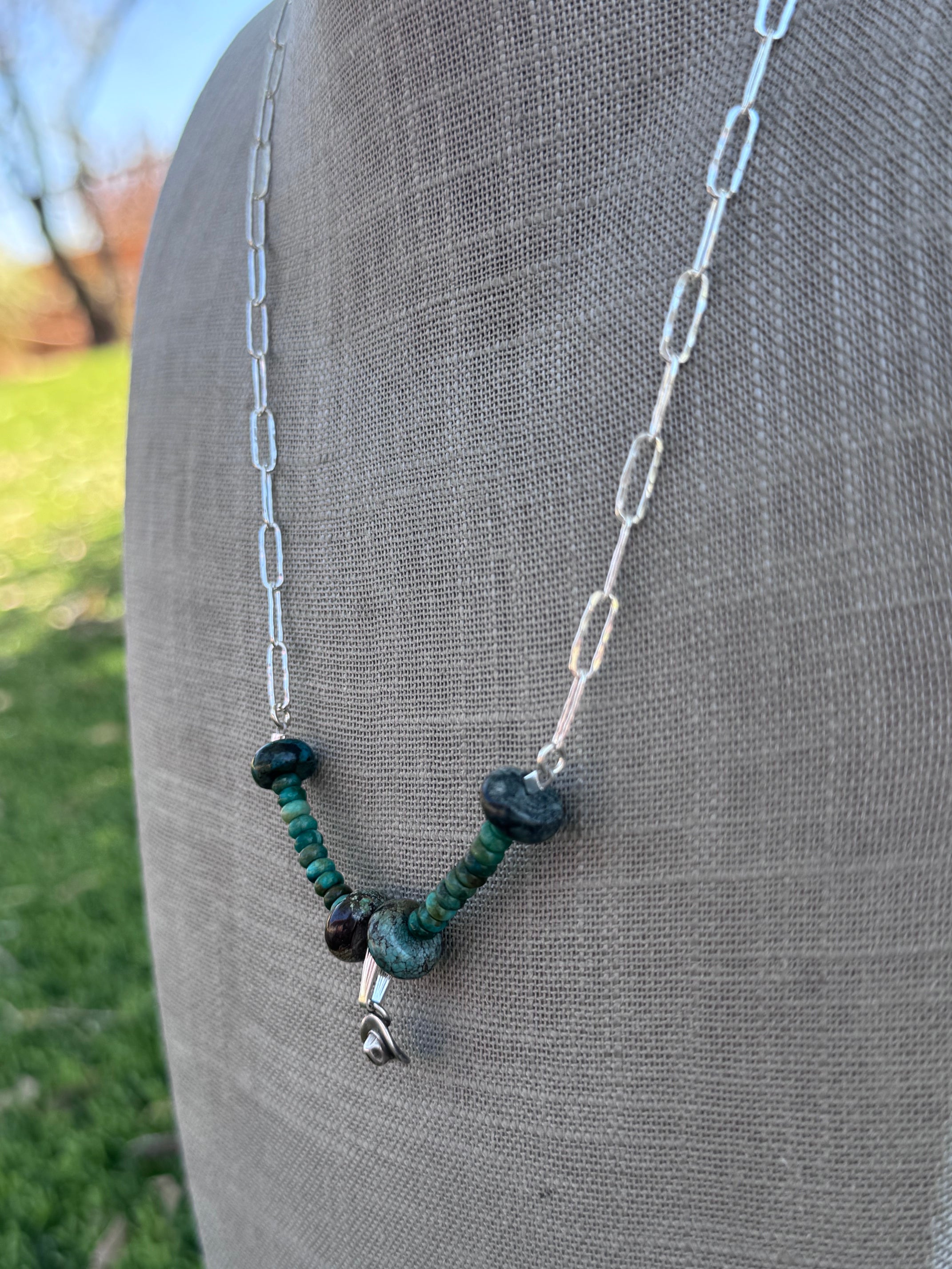 Handmade Sterling Silver Hubei Mixed Beaded Cowboy Hat Necklace by Roaming Buffalo 21"