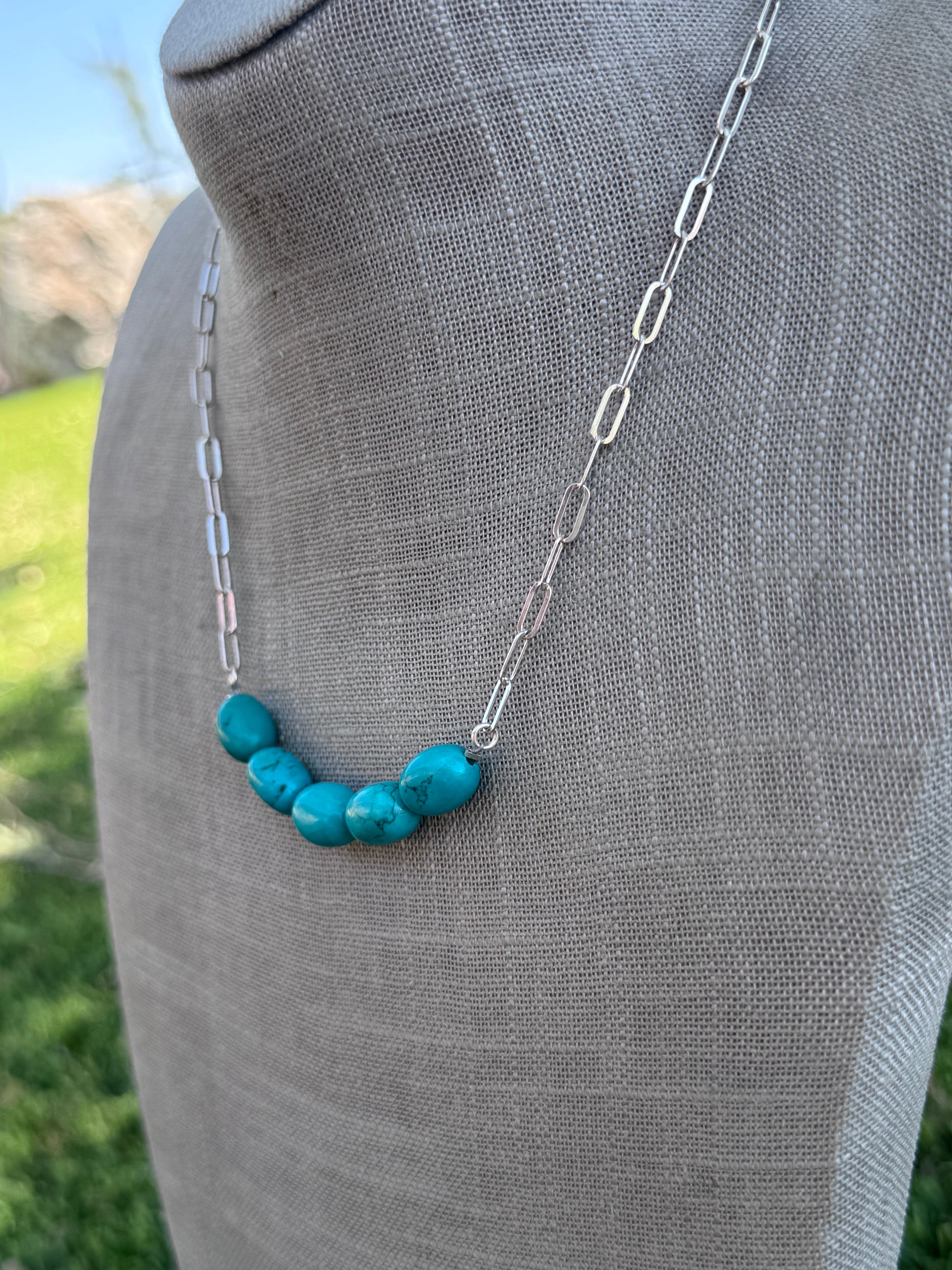 Handmade Sterling Silver Lone Mountain Large Beaded Necklace by Roaming Buffalo 18"