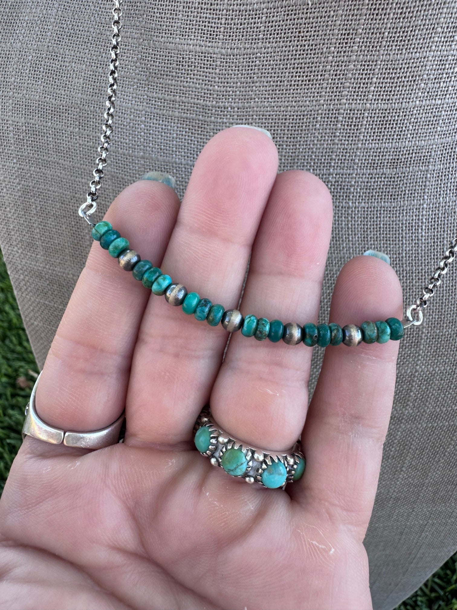 Handmade Sterling Silver Hubei & Pearl Beaded Necklace by Roaming Buffalo