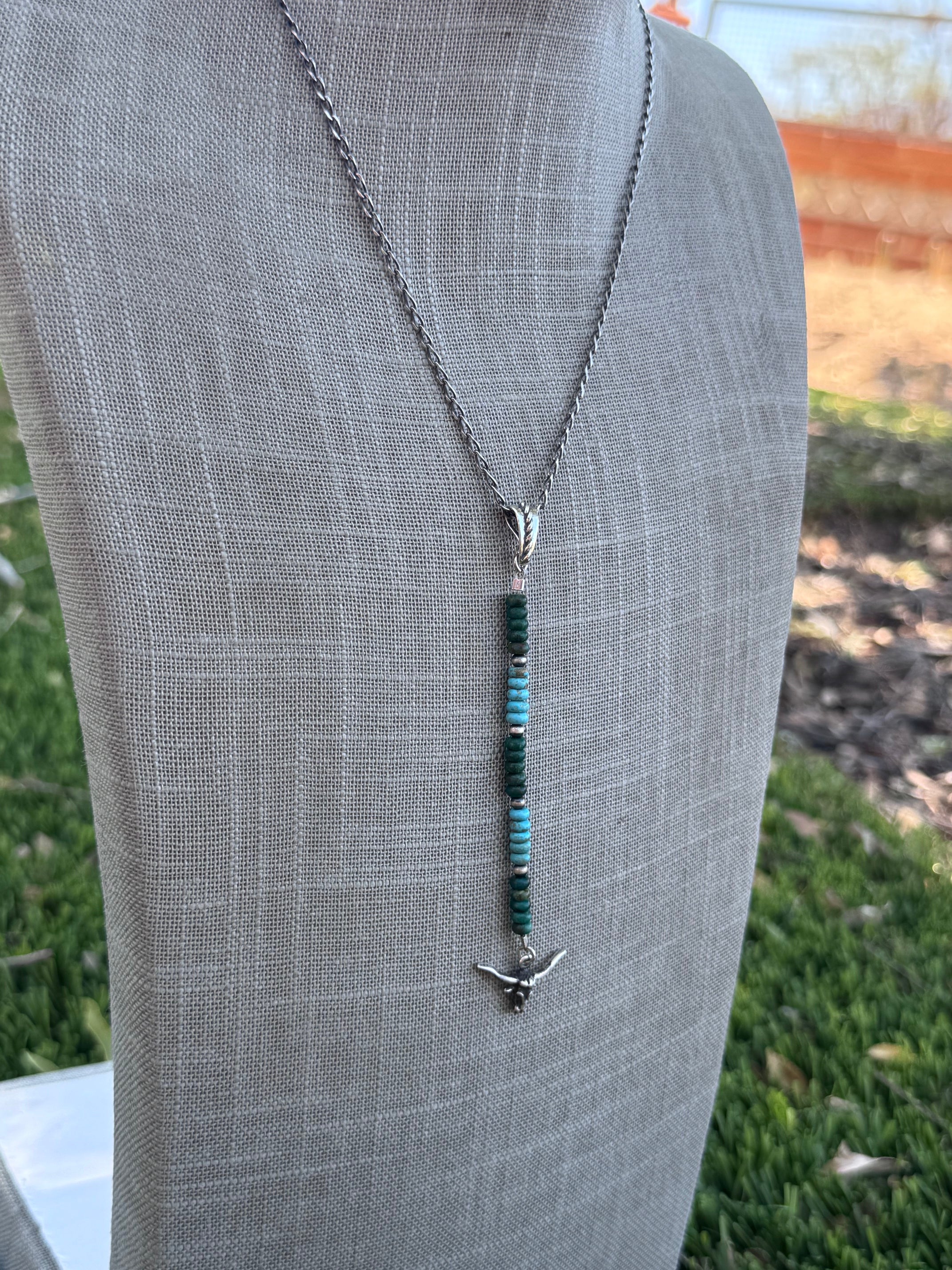 Handmade Sterling Silver Lone Mountain, Hubei, & Pearl Beaded Necklace by Roaming Buffalo
