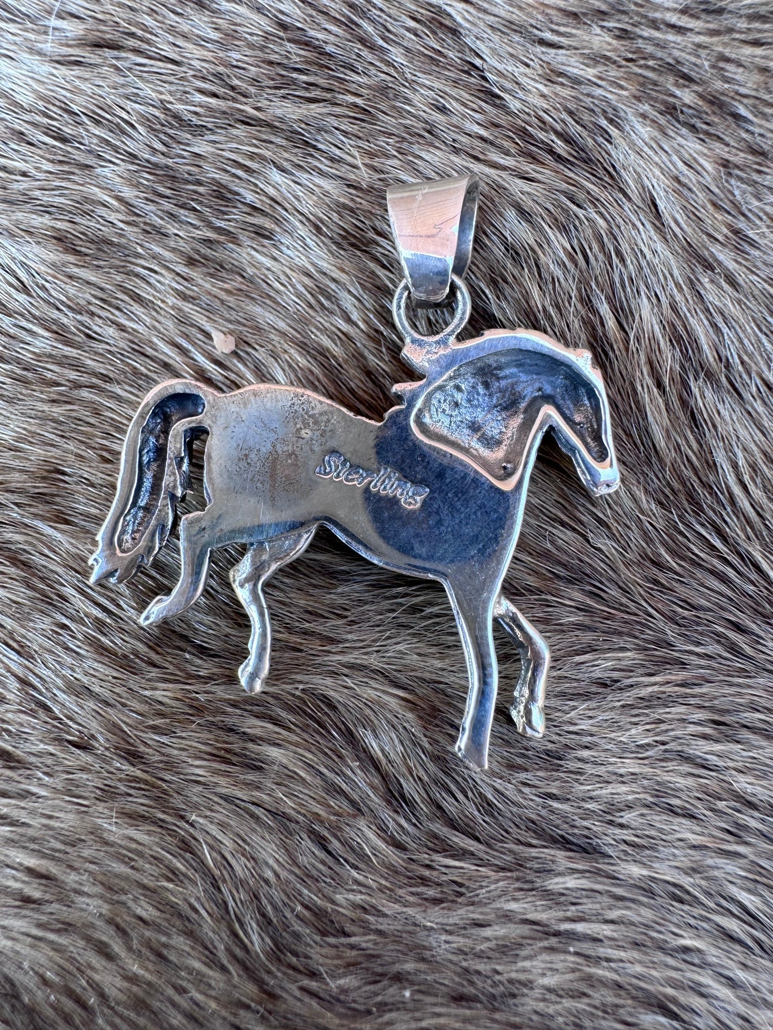 Handmade Sterling Silver Multi Stone Inlay Horse Pendant (2)