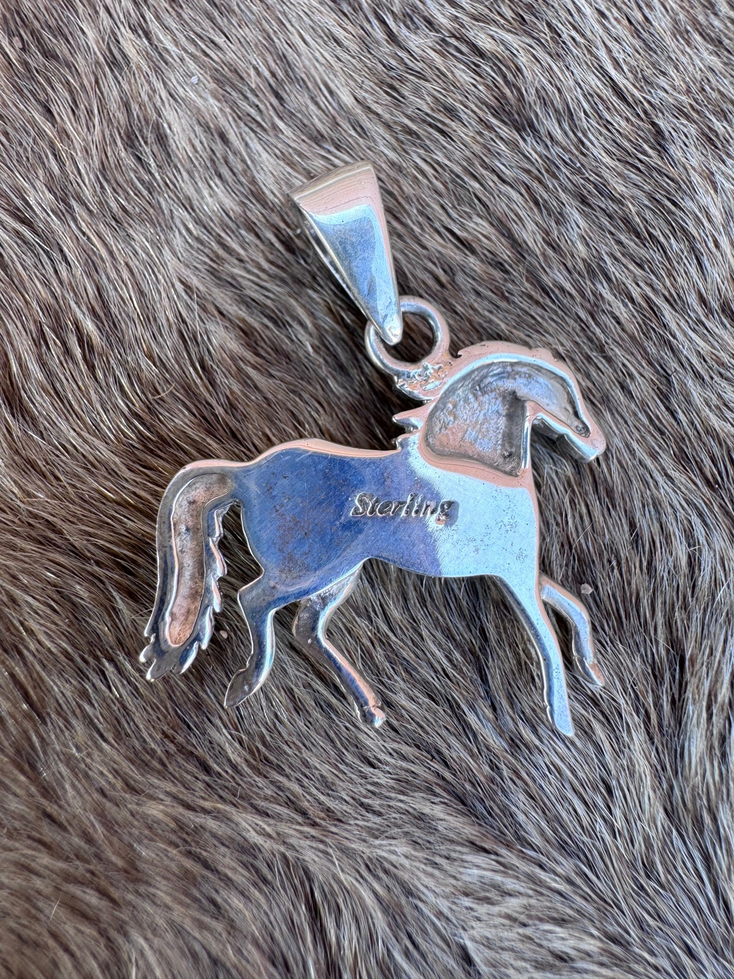 Handmade Sterling Silver Multi Stone Inlay Horse Pendant (1)