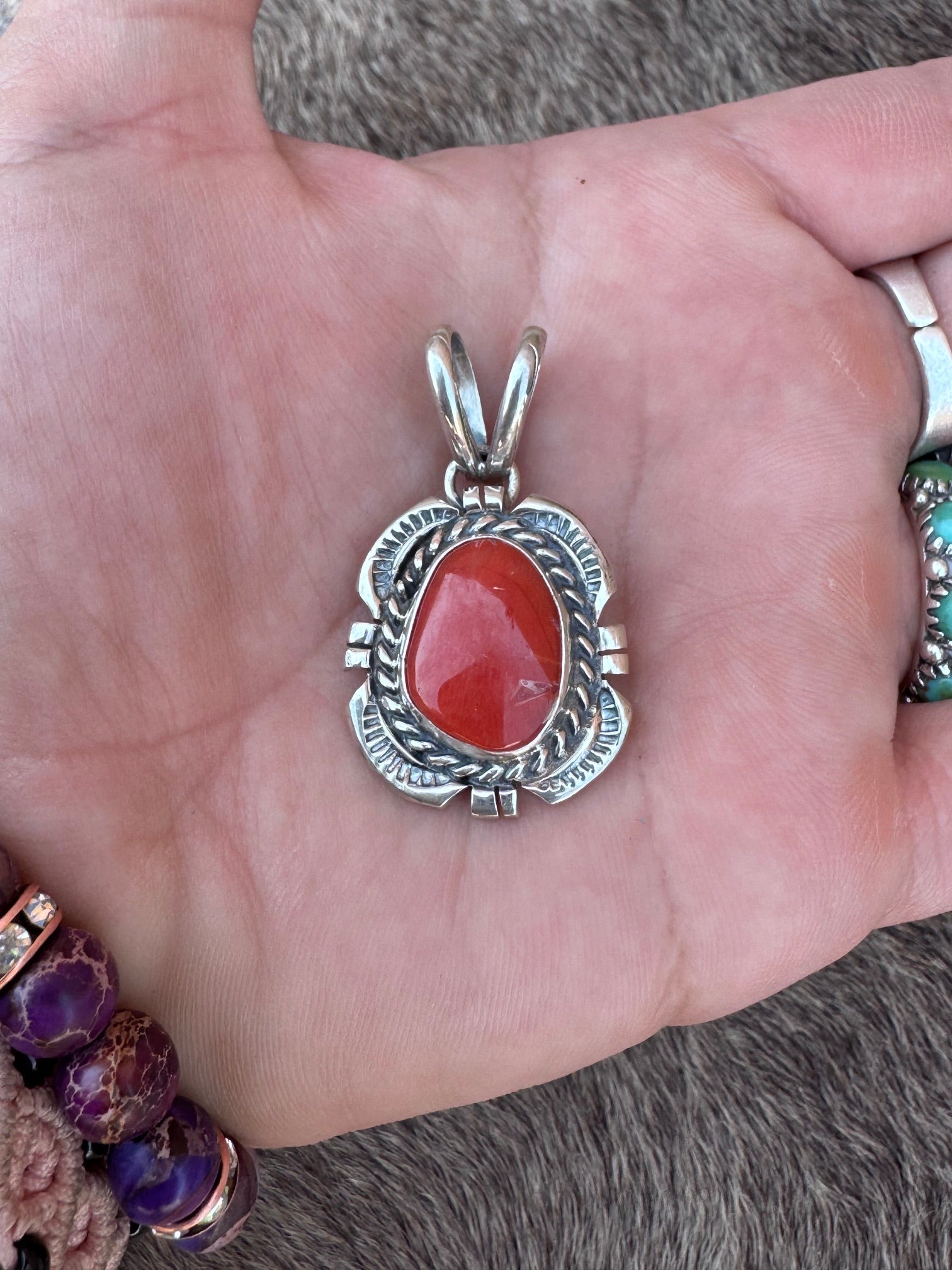 Handcrafted Sterling Silver Coral Pendant