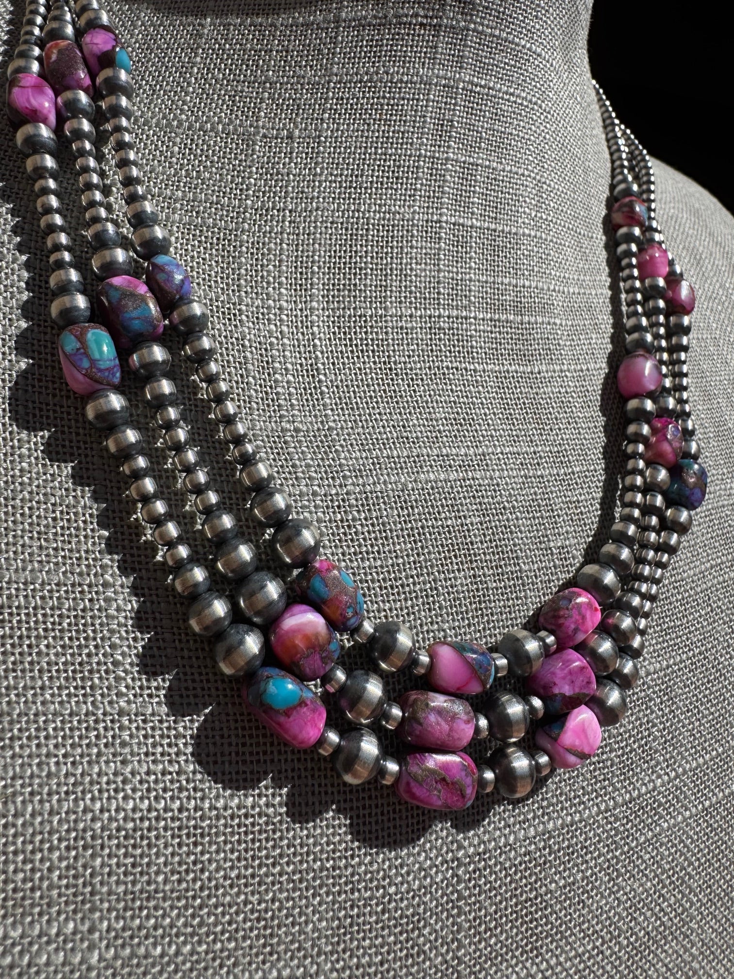 Handcrafted Sterling Silver & Pink Dream 3-6mm Beaded Necklace 20"