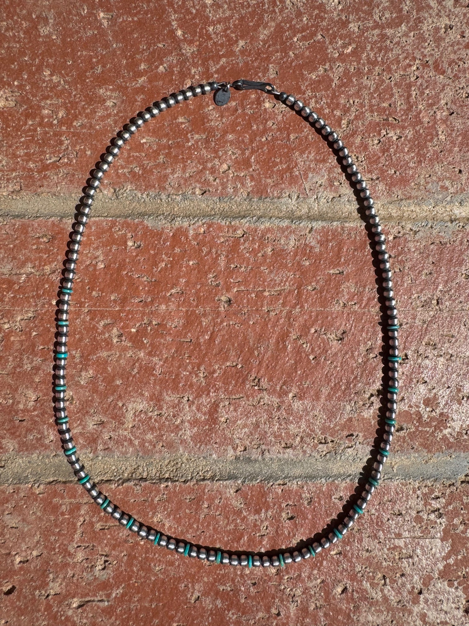 Handcrafted Kingman Turquoise & Sterling Silver 4mm Beaded Necklace 20"