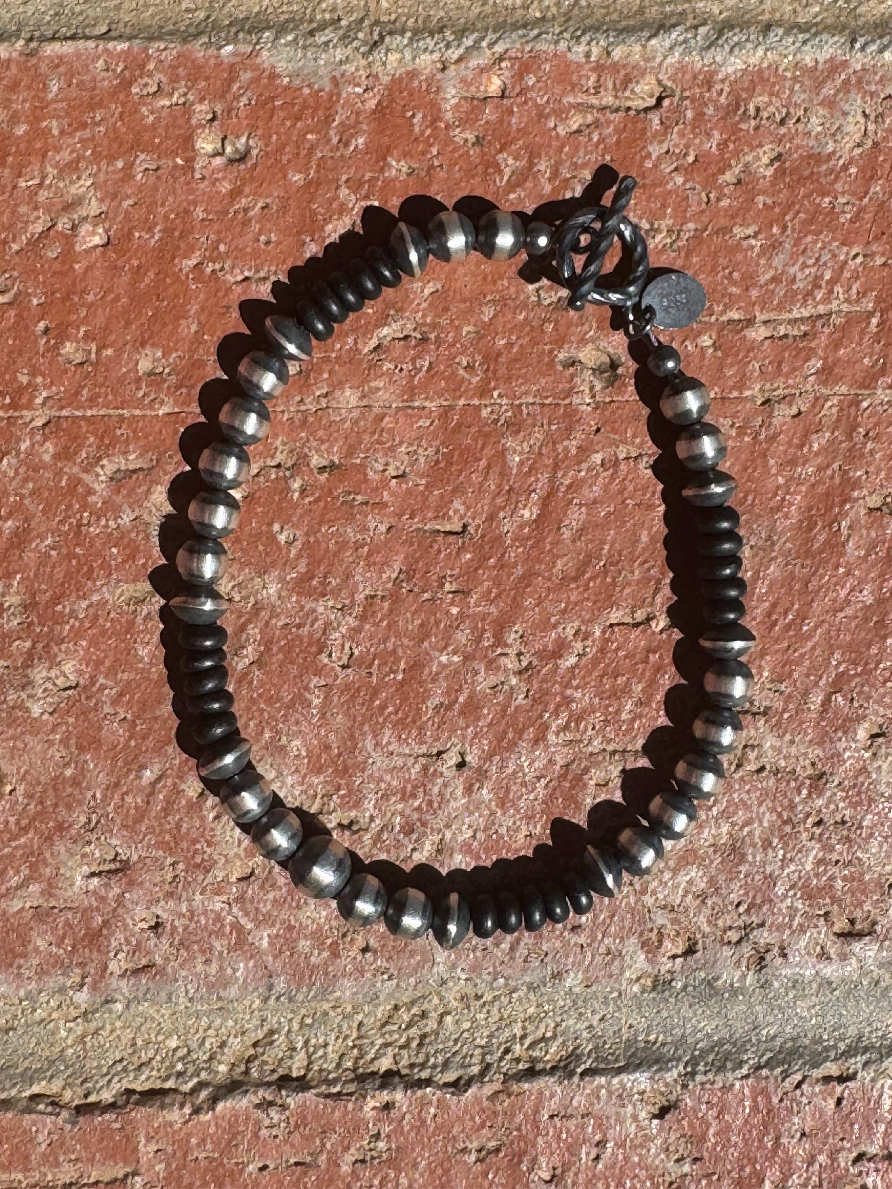 Handcrafted Onyx & Sterling Silver Pearl Beaded 5-6mm Bracelet