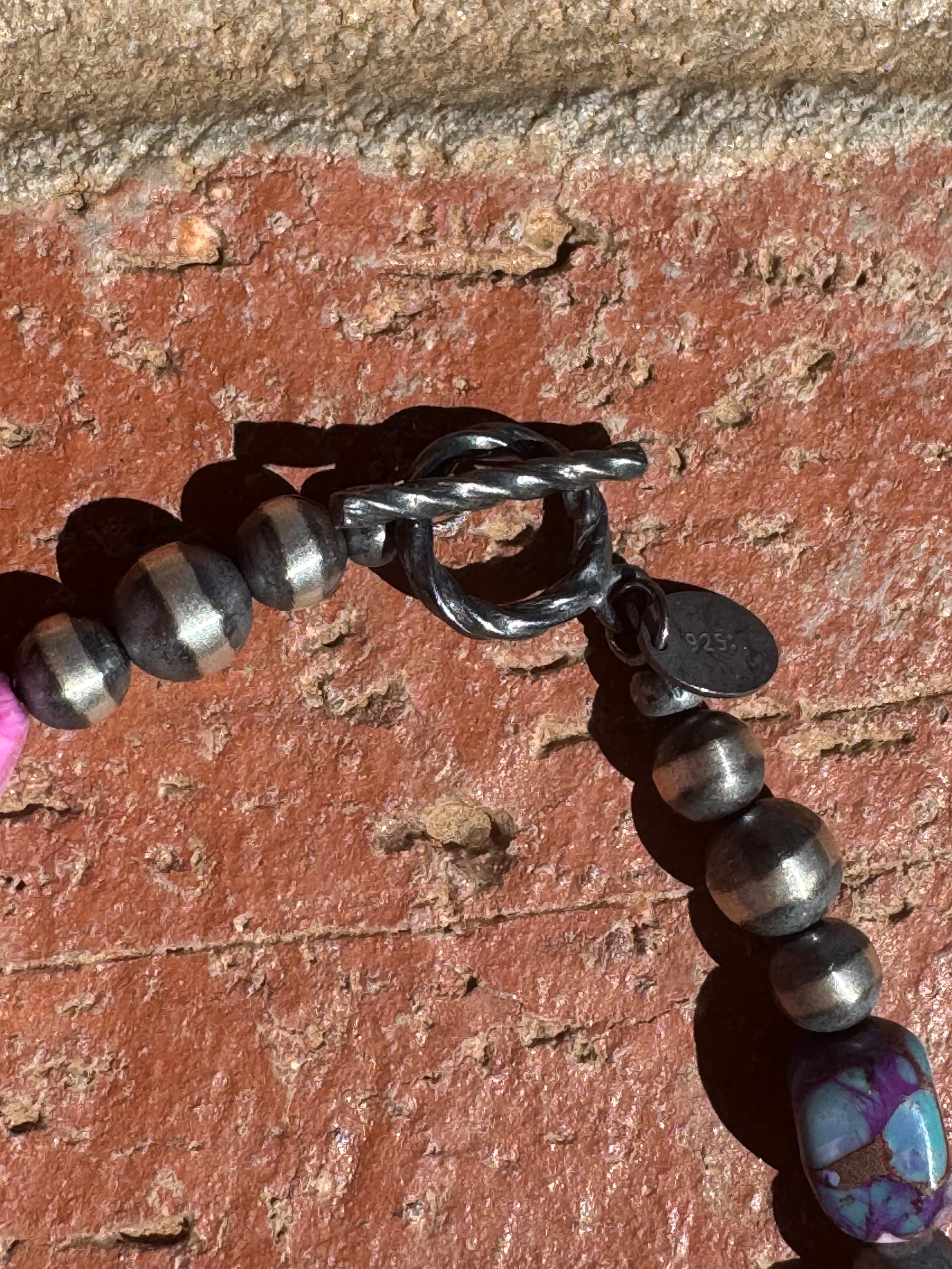 Handcrafted Pearl Style Sterling Silver & Pink Dream Beaded Bracelet 7 inches