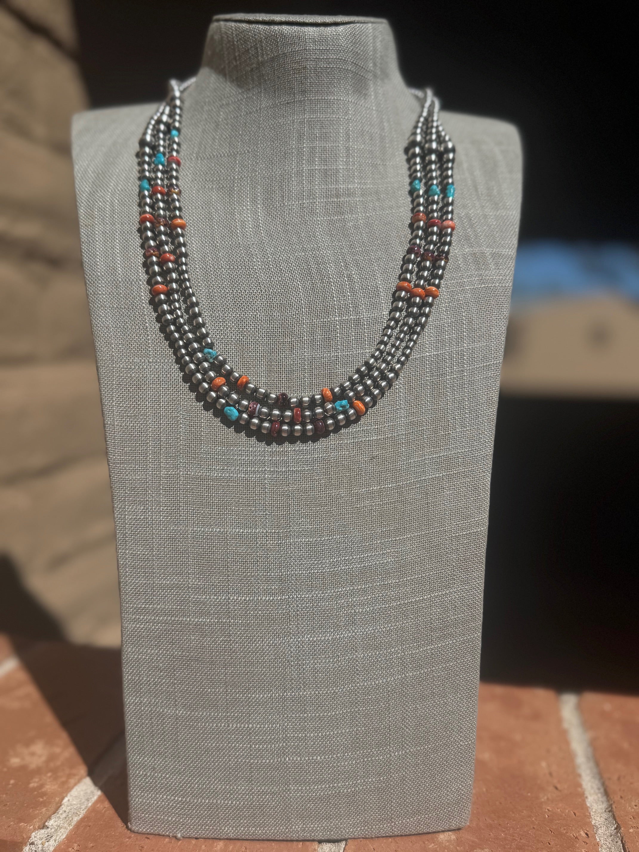 Sterling Silver & Multi Stone Beaded 4-6mm Necklace 24"