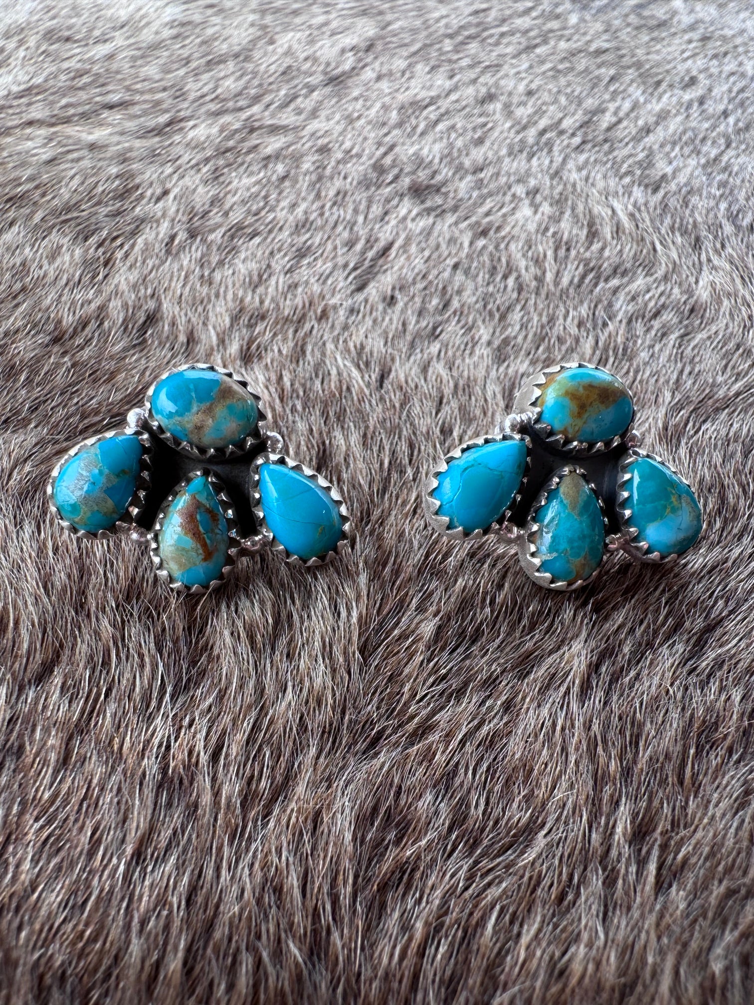Nizhoni “The Backroads” Turquoise & Sterling Silver 4 Stone Earrings Handmade