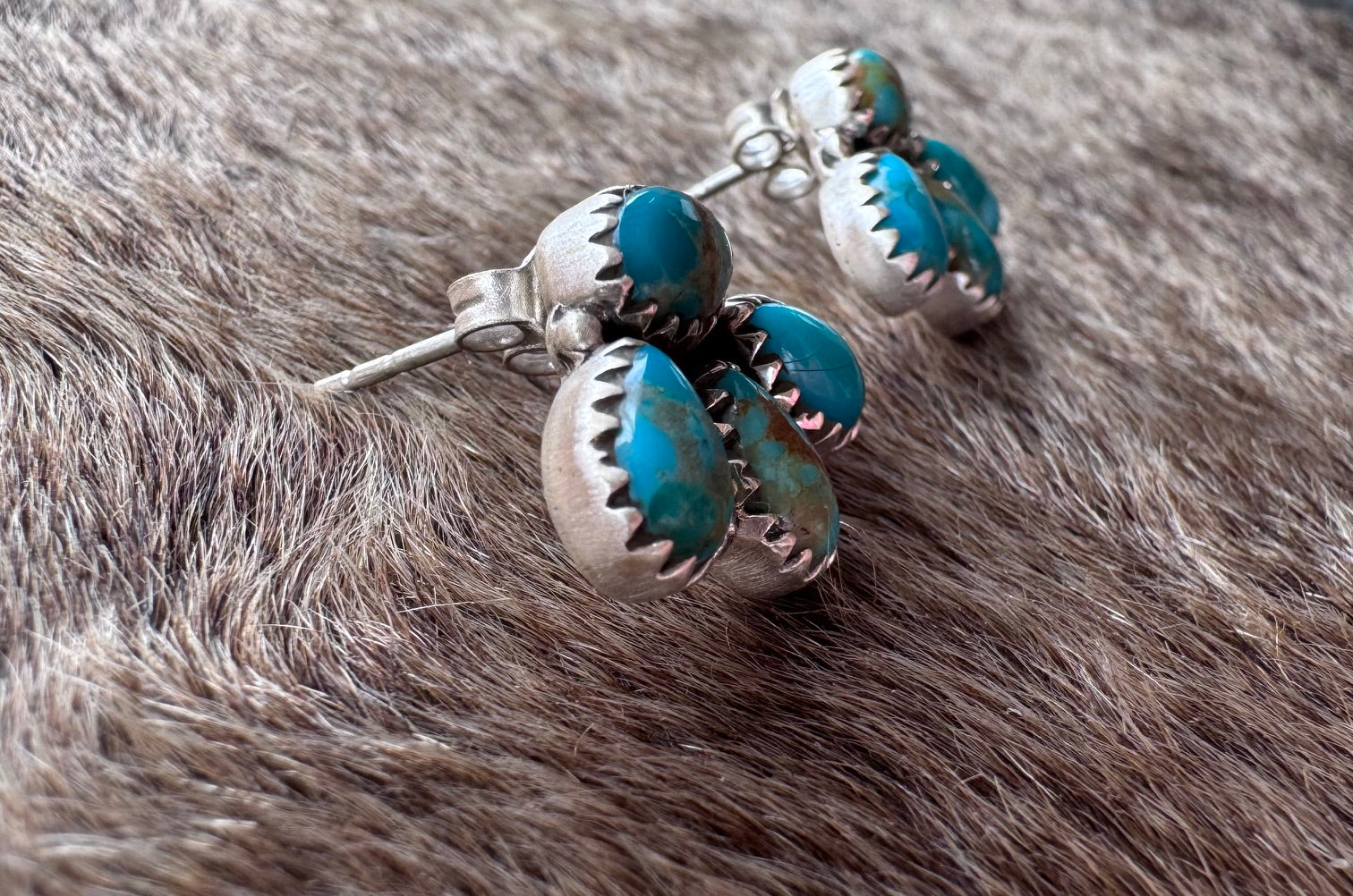 Nizhoni “The Backroads” Turquoise & Sterling Silver 4 Stone Earrings Handmade