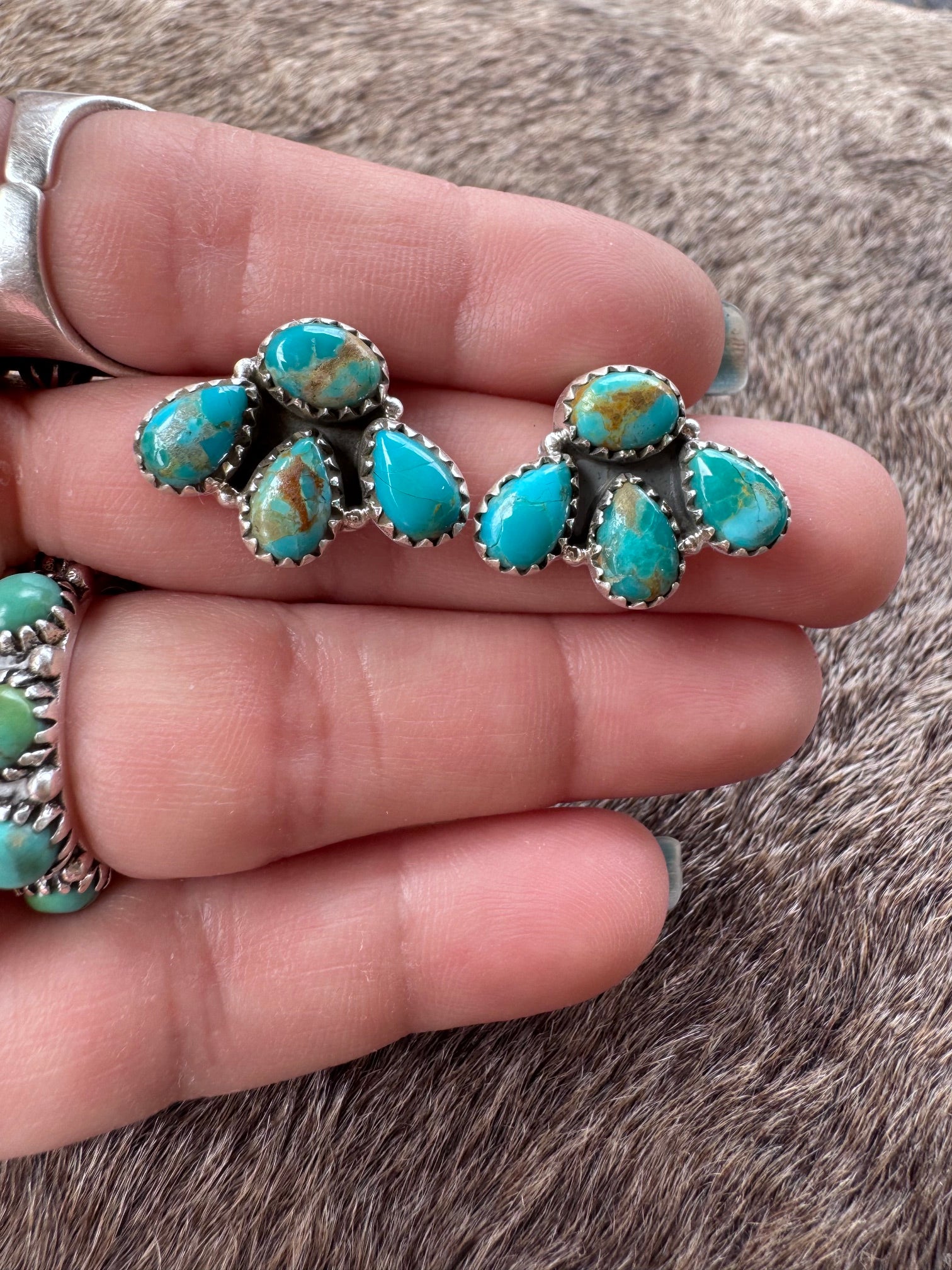 Nizhoni “The Backroads” Turquoise & Sterling Silver 4 Stone Earrings Handmade
