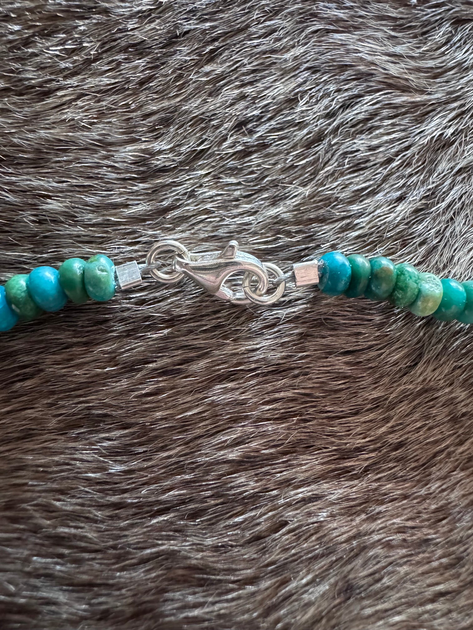 Handmade Sterling Silver & Hubei Turquoise Beaded Necklace with Charm 18.5" by Roaming Buffalo