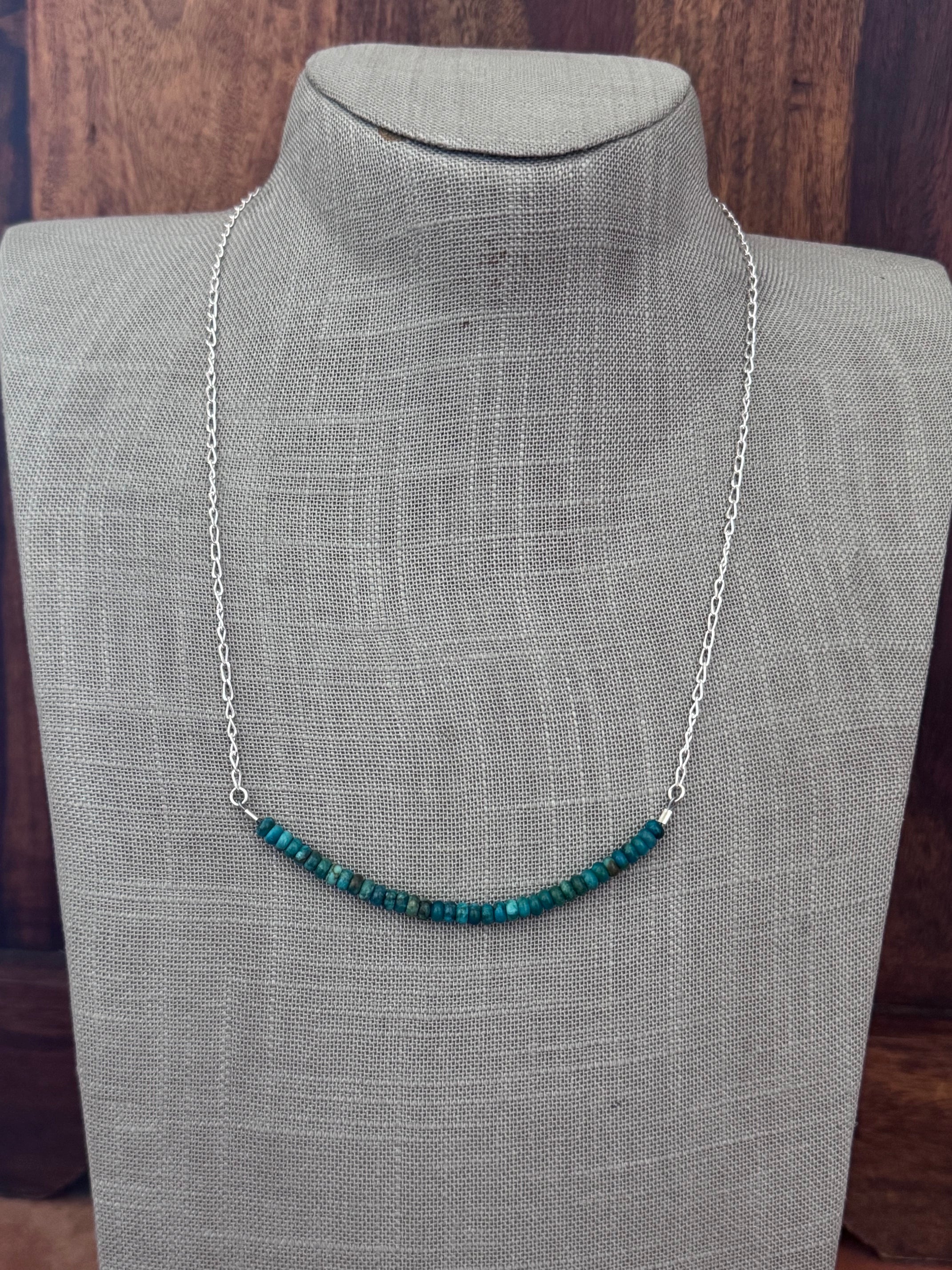 Handmade Sterling Silver & Hubei Turquoise Beaded Chain Necklace 22" by Roaming Buffalo