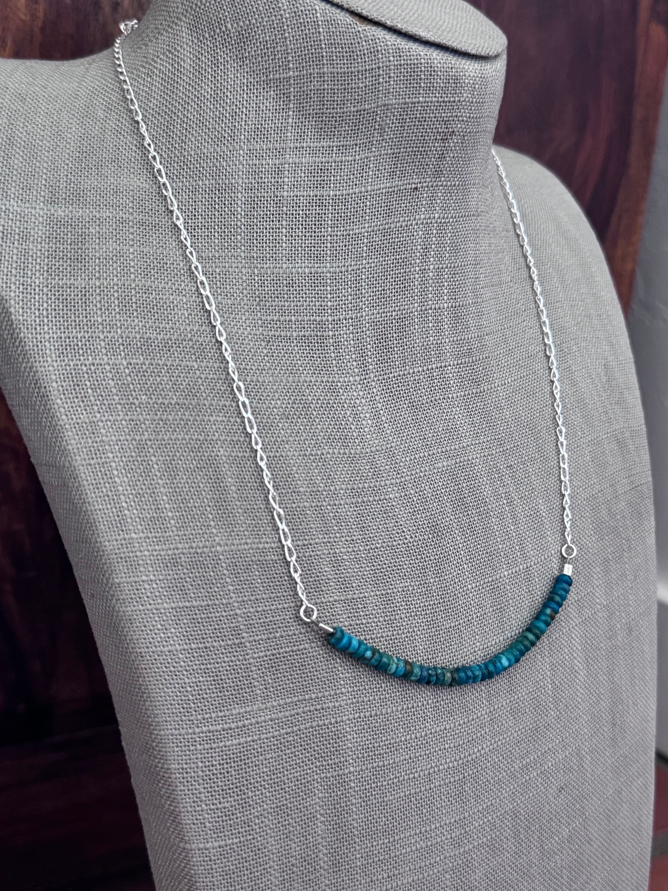 Handmade Sterling Silver & Hubei Turquoise Beaded Chain Necklace 22" by Roaming Buffalo