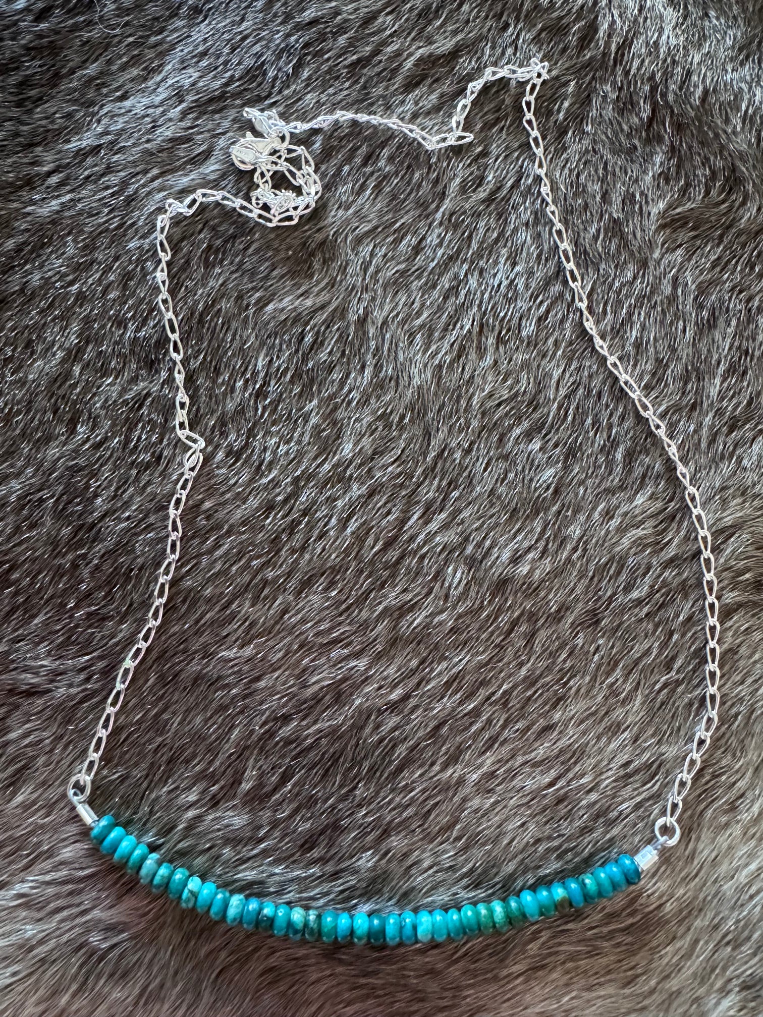 Handmade Sterling Silver & Hubei Turquoise Beaded Chain Necklace 22" by Roaming Buffalo