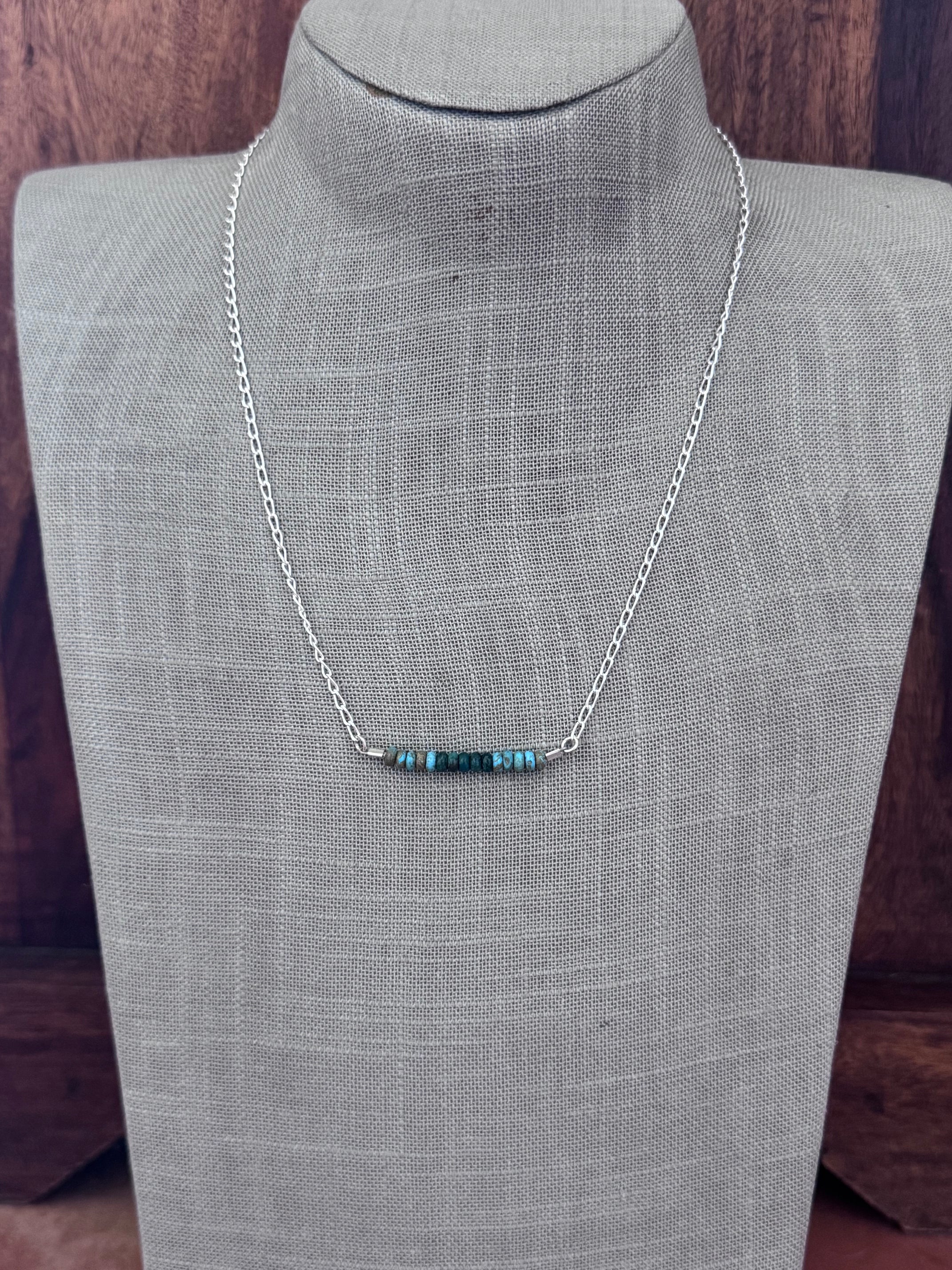 Handmade Sterling Silver & Hubei, Lone Mountain Turquoise Beaded Chain Necklace 20" by Roaming Buffalo